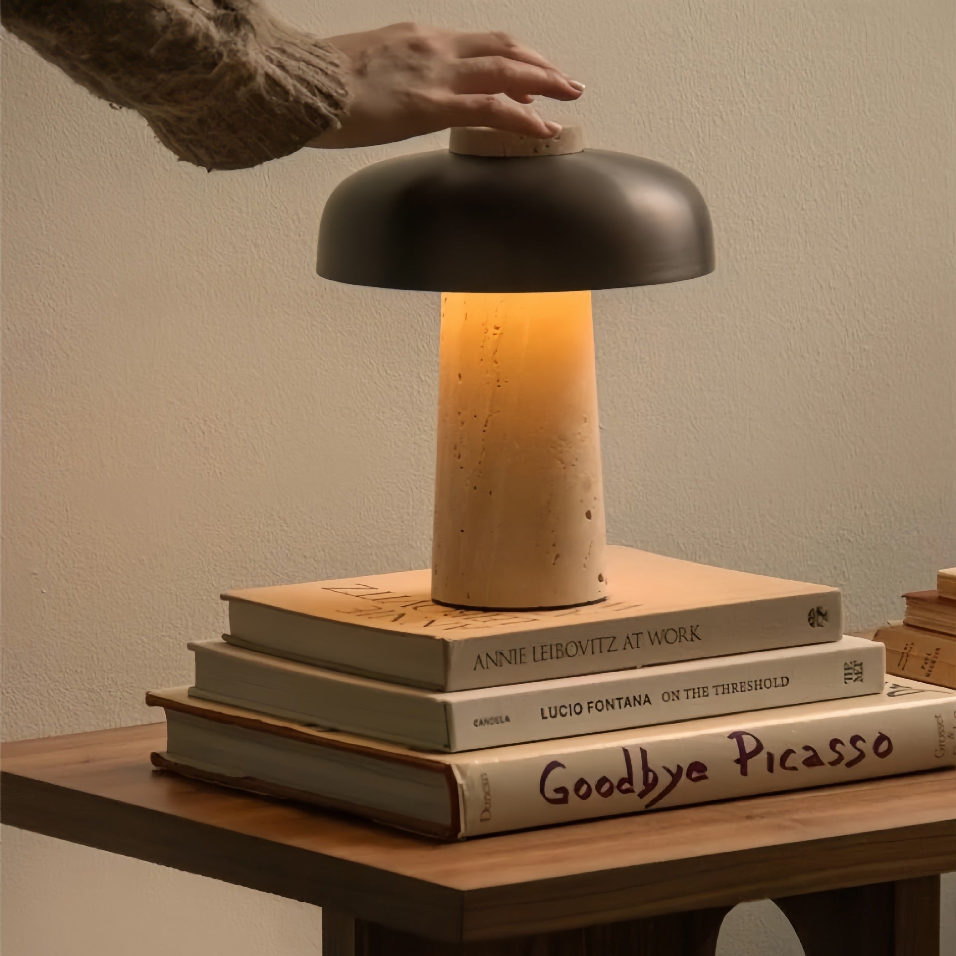 Portable Travertine Mushroom Bedside Table Lamp