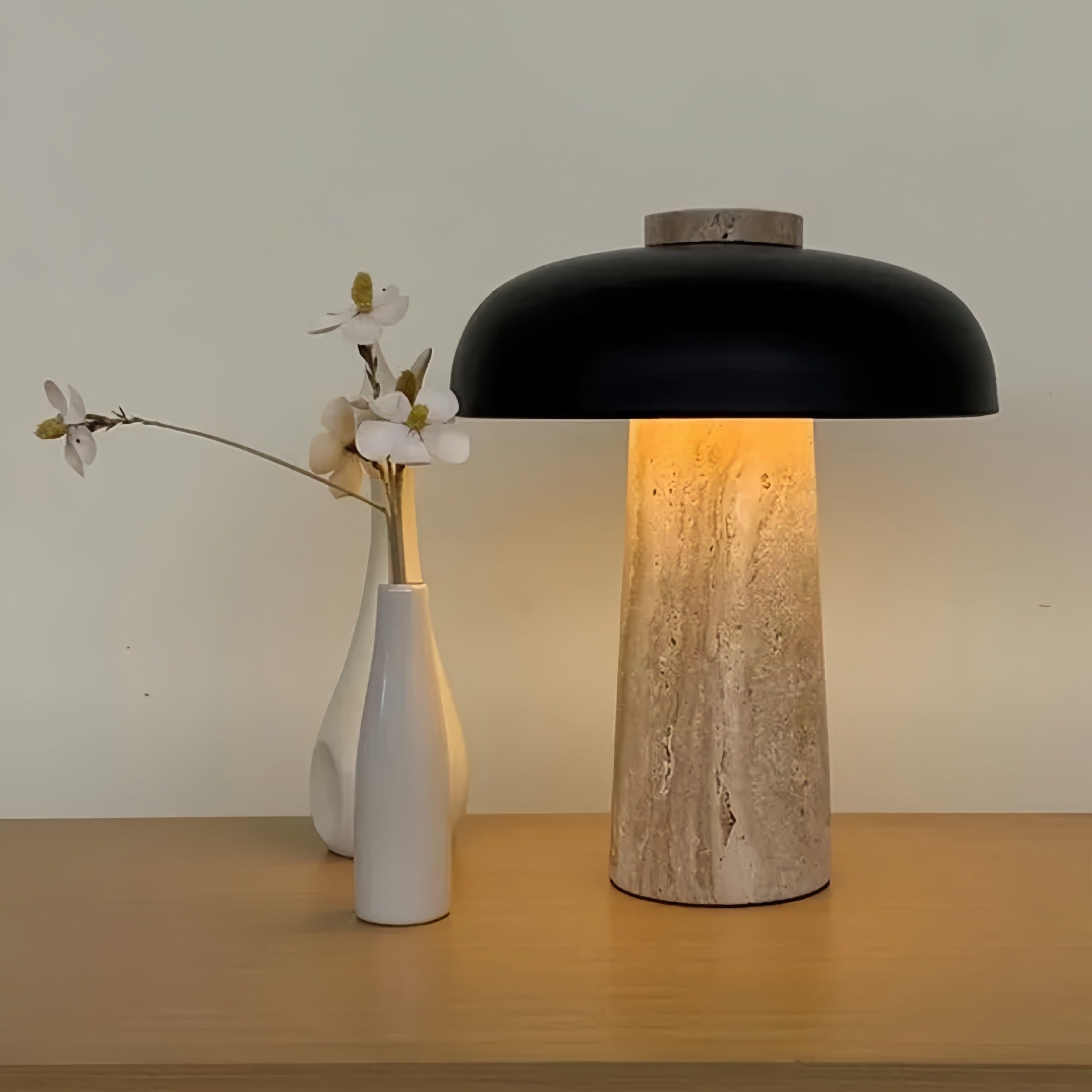Portable Travertine Mushroom Bedside Table Lamp