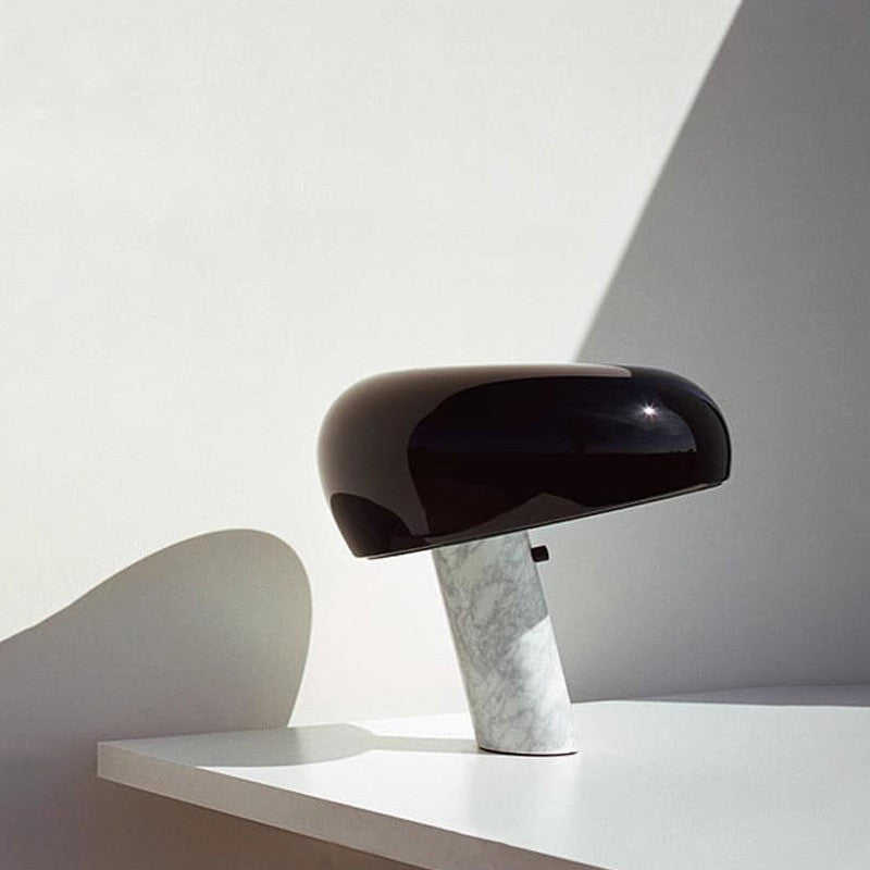 Modern Mushroom-Design Table Lamp – Designer Lamp with Marble Base & Glass Shade