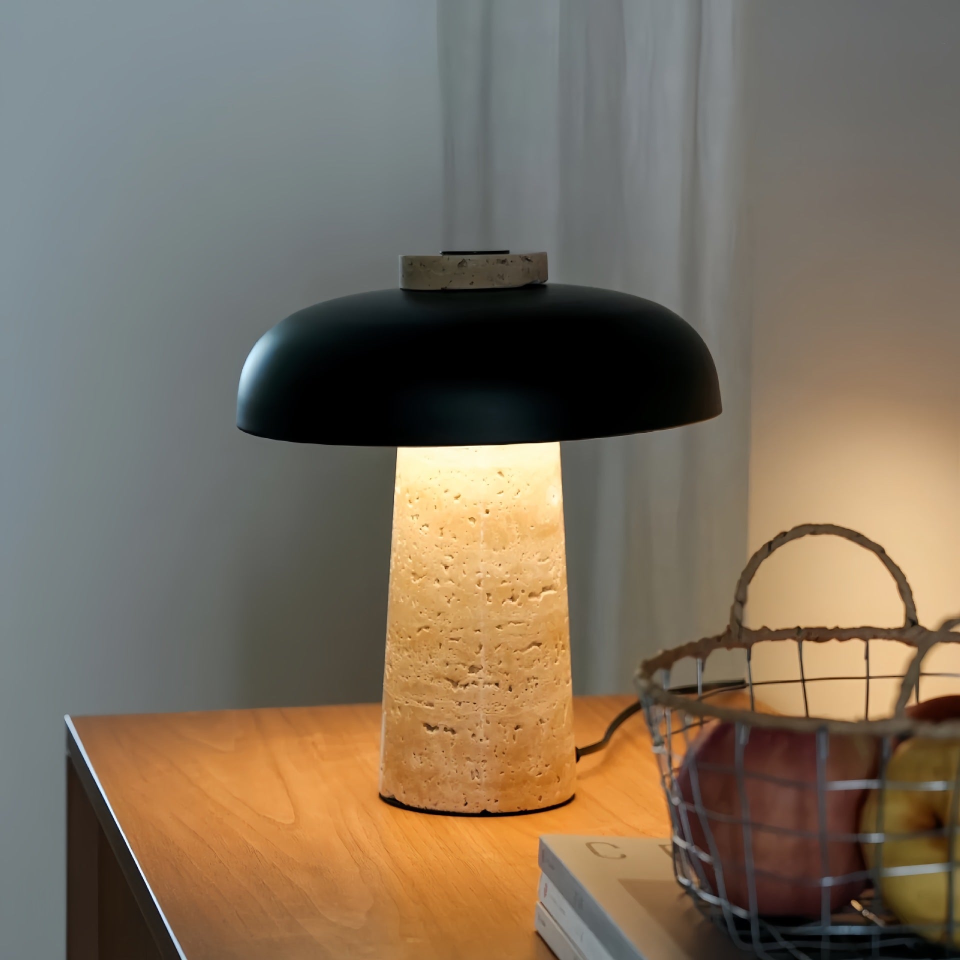 Portable Travertine Mushroom Bedside Table Lamp