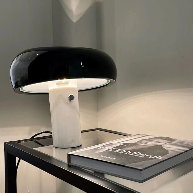 Modern Mushroom-Design Table Lamp – Designer Lamp with Marble Base & Glass Shade