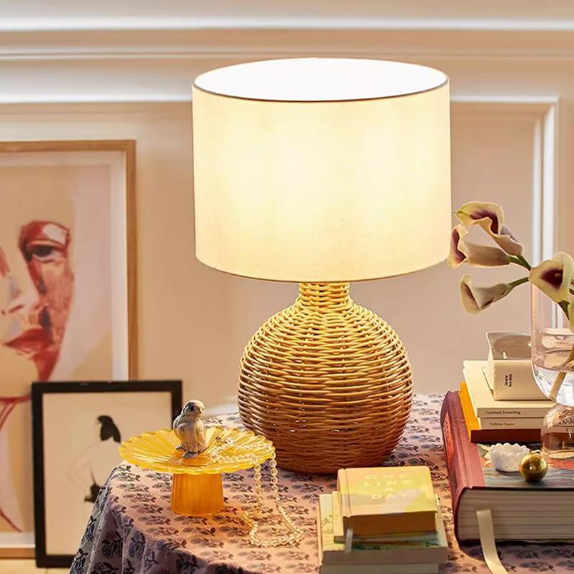 Wabi-Sabi Rattan Table Lamp in Vintage Style