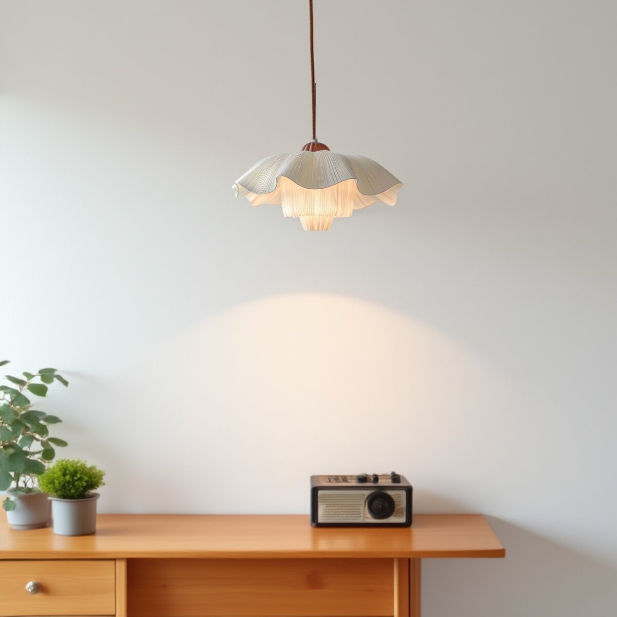 French-Inspired Pendant Light with Fabric Shade in Romantic Design