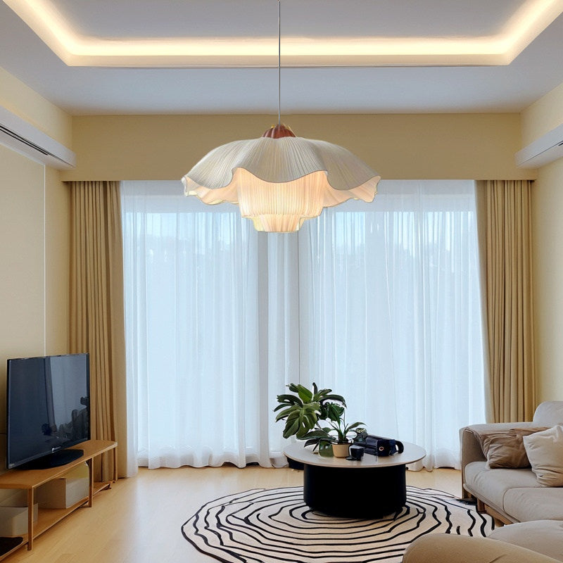 French-Inspired Pendant Light with Fabric Shade in Romantic Design