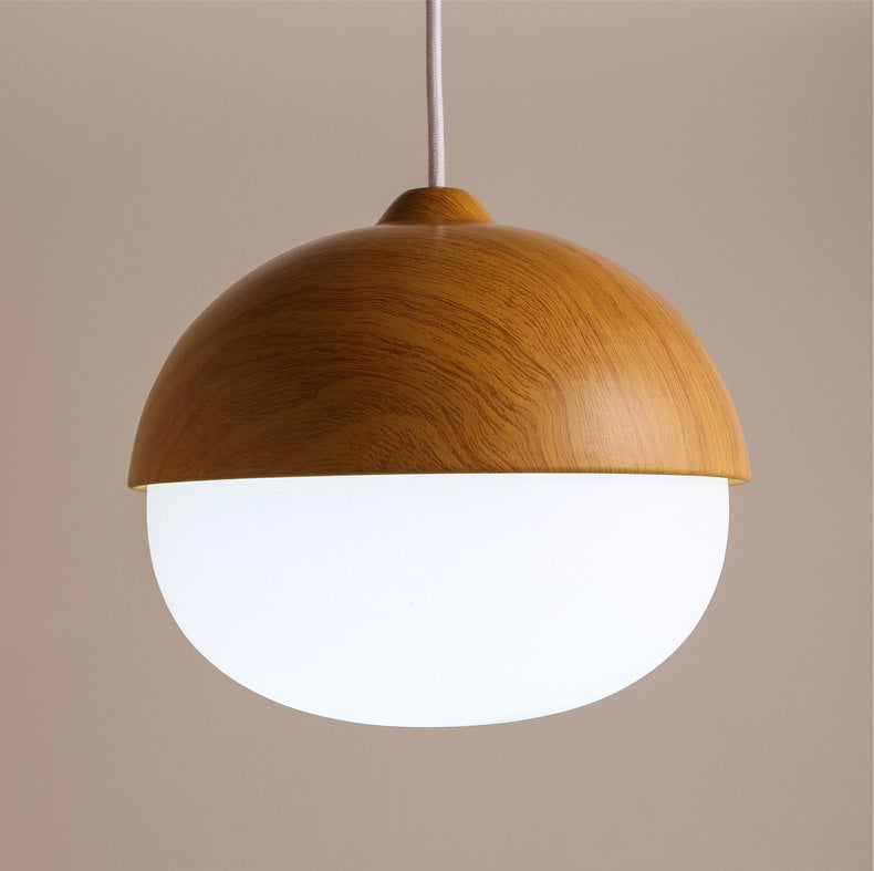 Moderne nussförmige Pendelleuchte – Dekorative Hängelampe mit Glas & Holzoptik