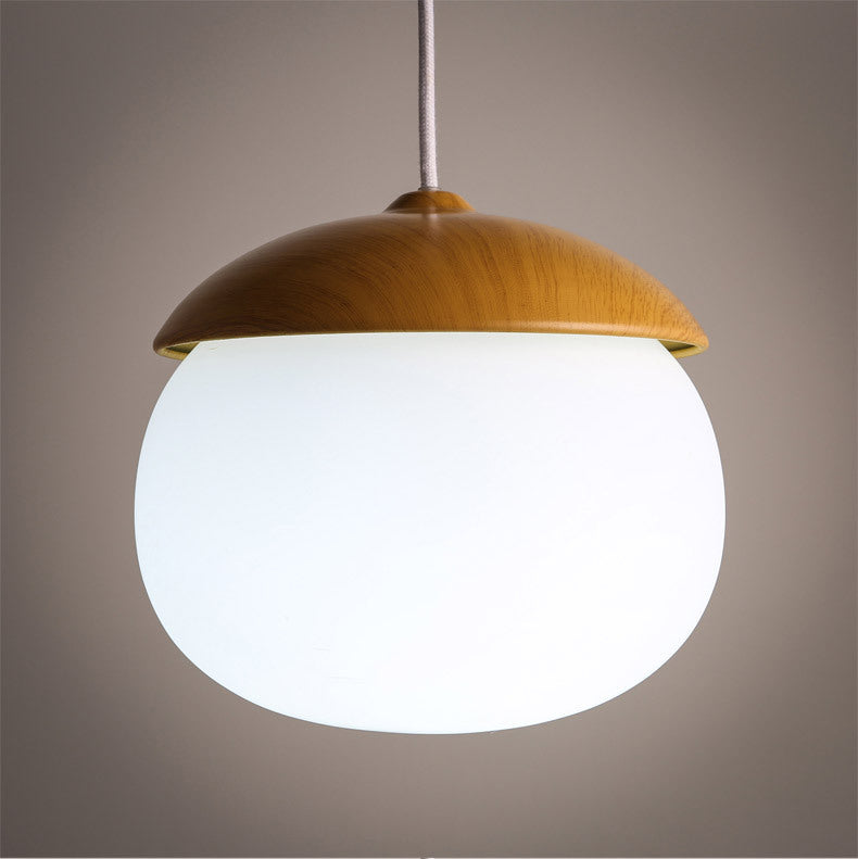 Moderne nussförmige Pendelleuchte – Dekorative Hängelampe mit Glas & Holzoptik