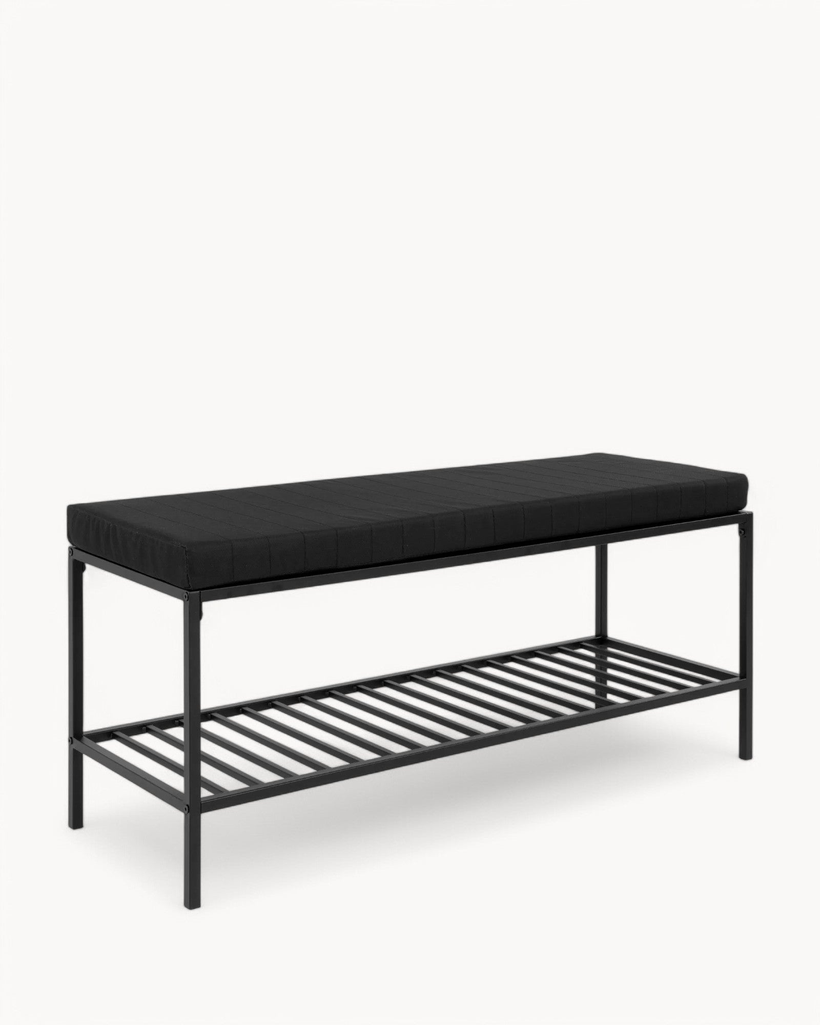 Vita Bench - Black - Metal Frame with Upholstery and Shelf