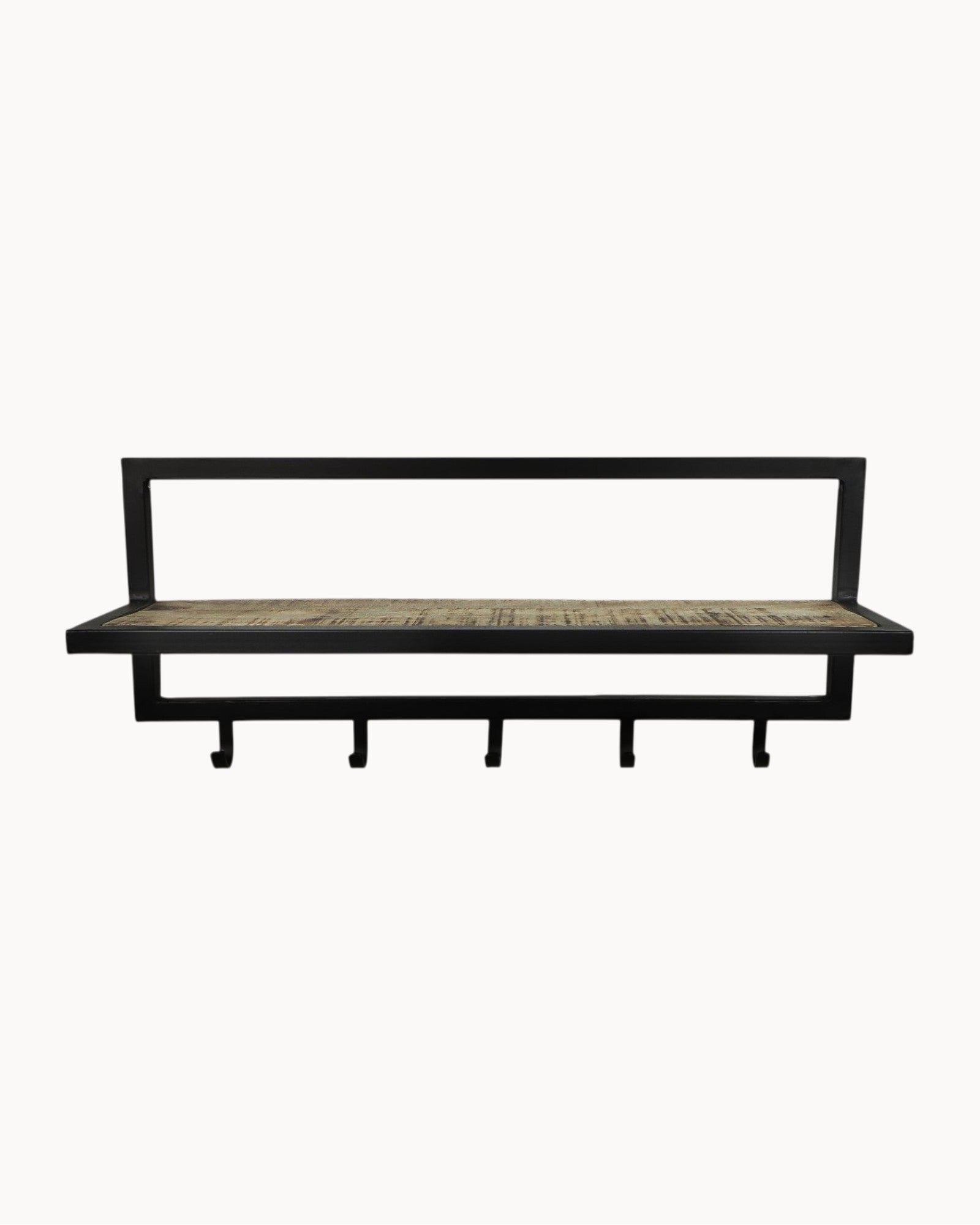HSM Collection - Wall Coat Rack with Shelf, 5 hooks, Acacia/Black, 66cm