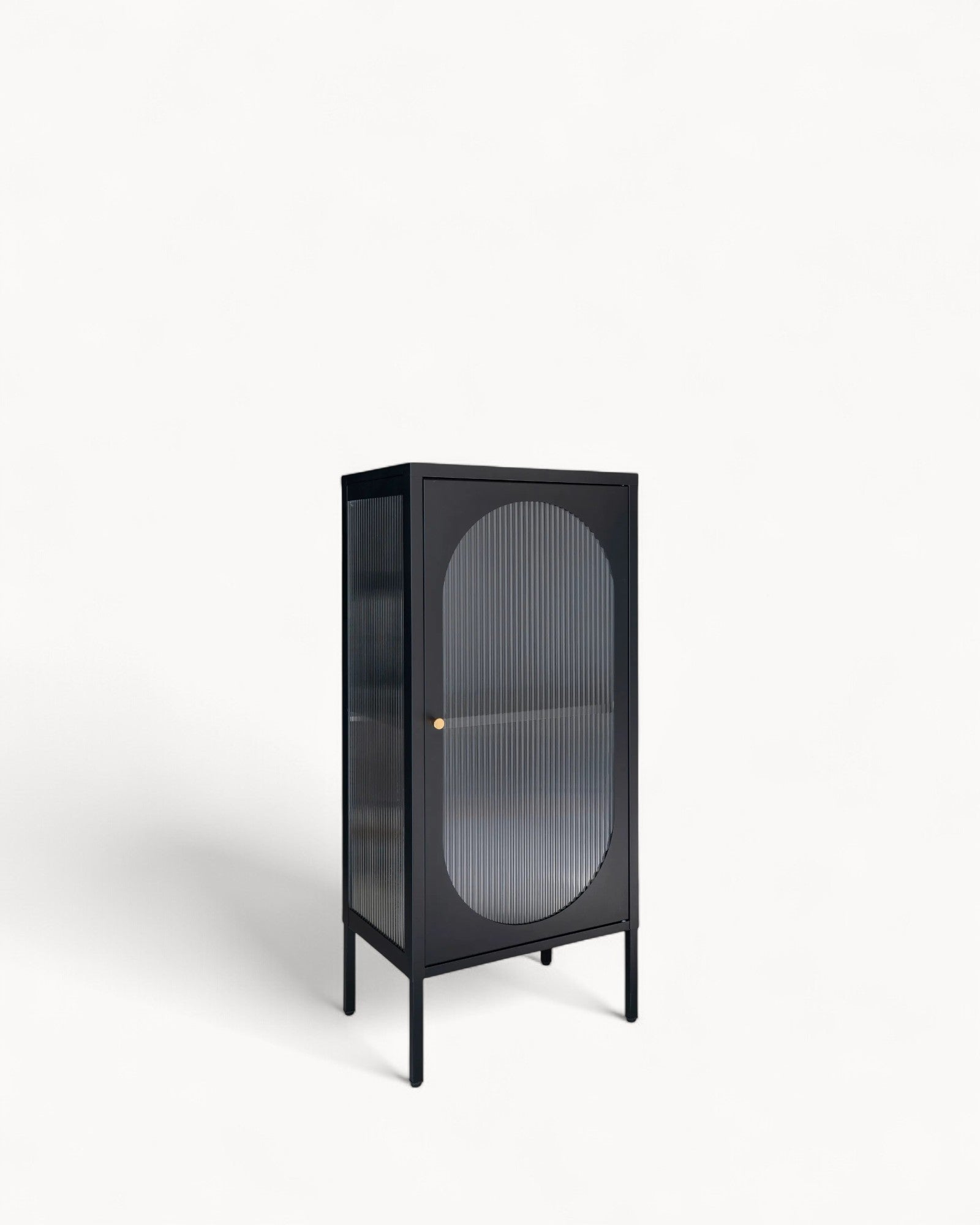 Display Cabinet - Modern Design - Black - Steel & Glass - 110 cm High