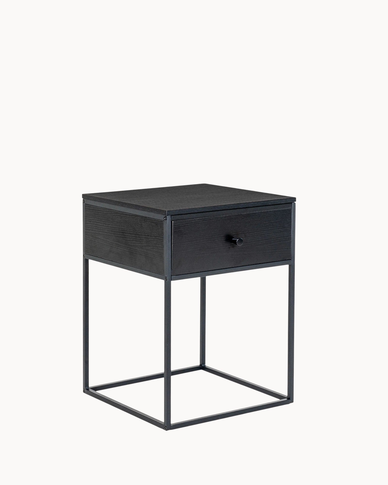 Side Table with Drawer - Black - Metal Frame - 40x40x55 cm