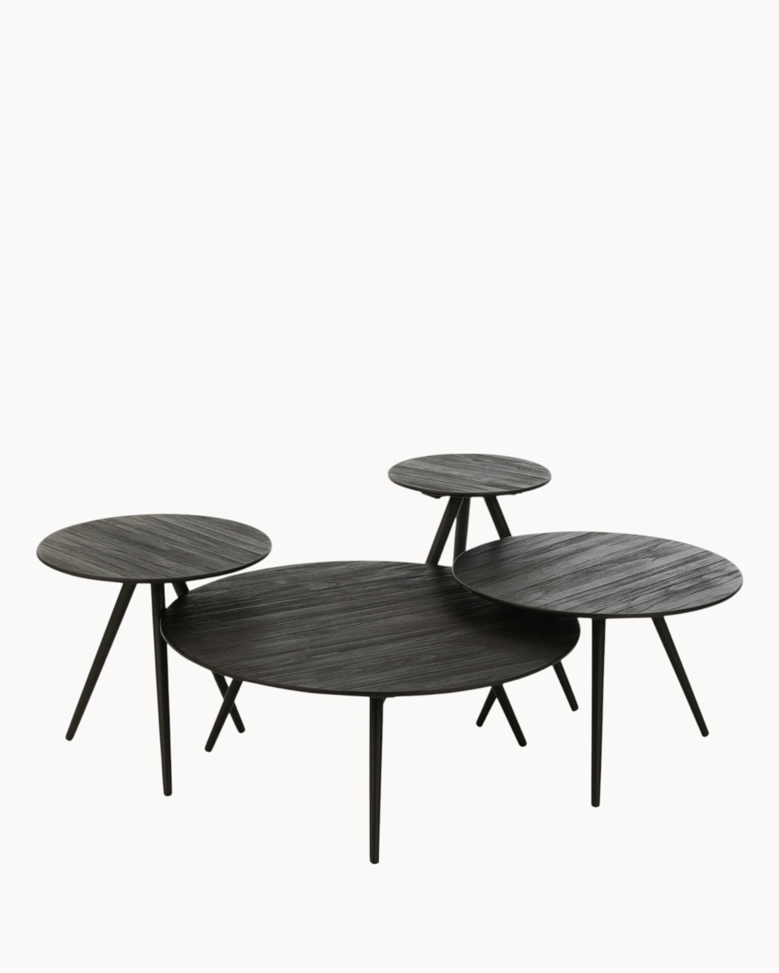 J-Line – Set of 4 Round Side Tables – Recycled Teak & Black Metal – 30x45 cm