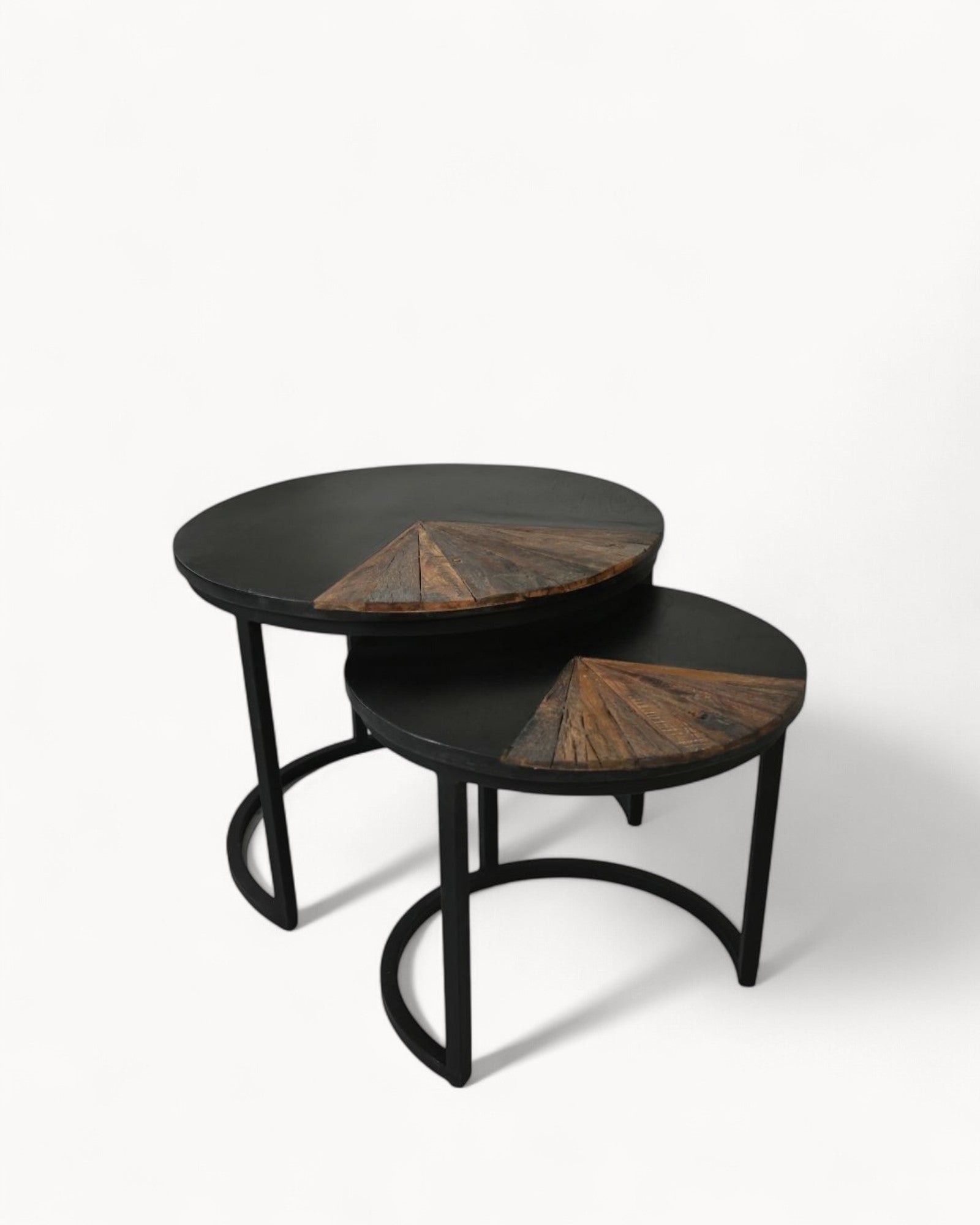 Coffee Table Set - HSM Collection Ronin - Round Teak Metal - Natural/Black