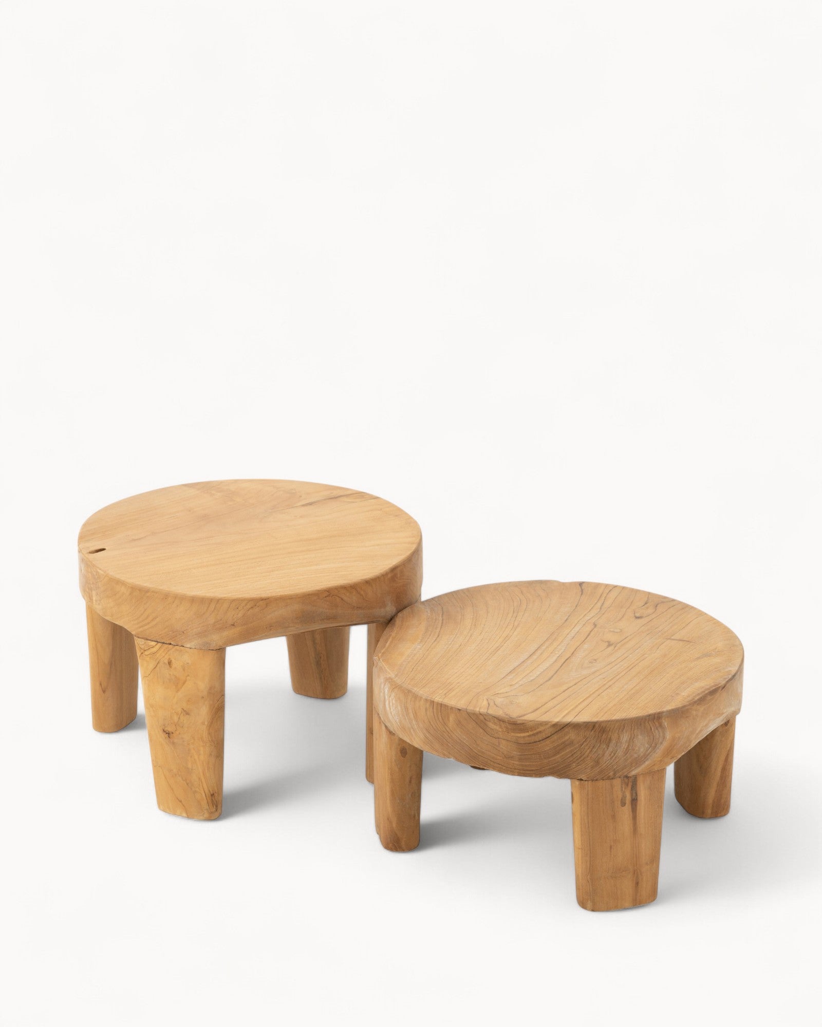 Table Set - Natural Teak Wood - Round Nesting Tables - Indoor Use - 2 Pieces