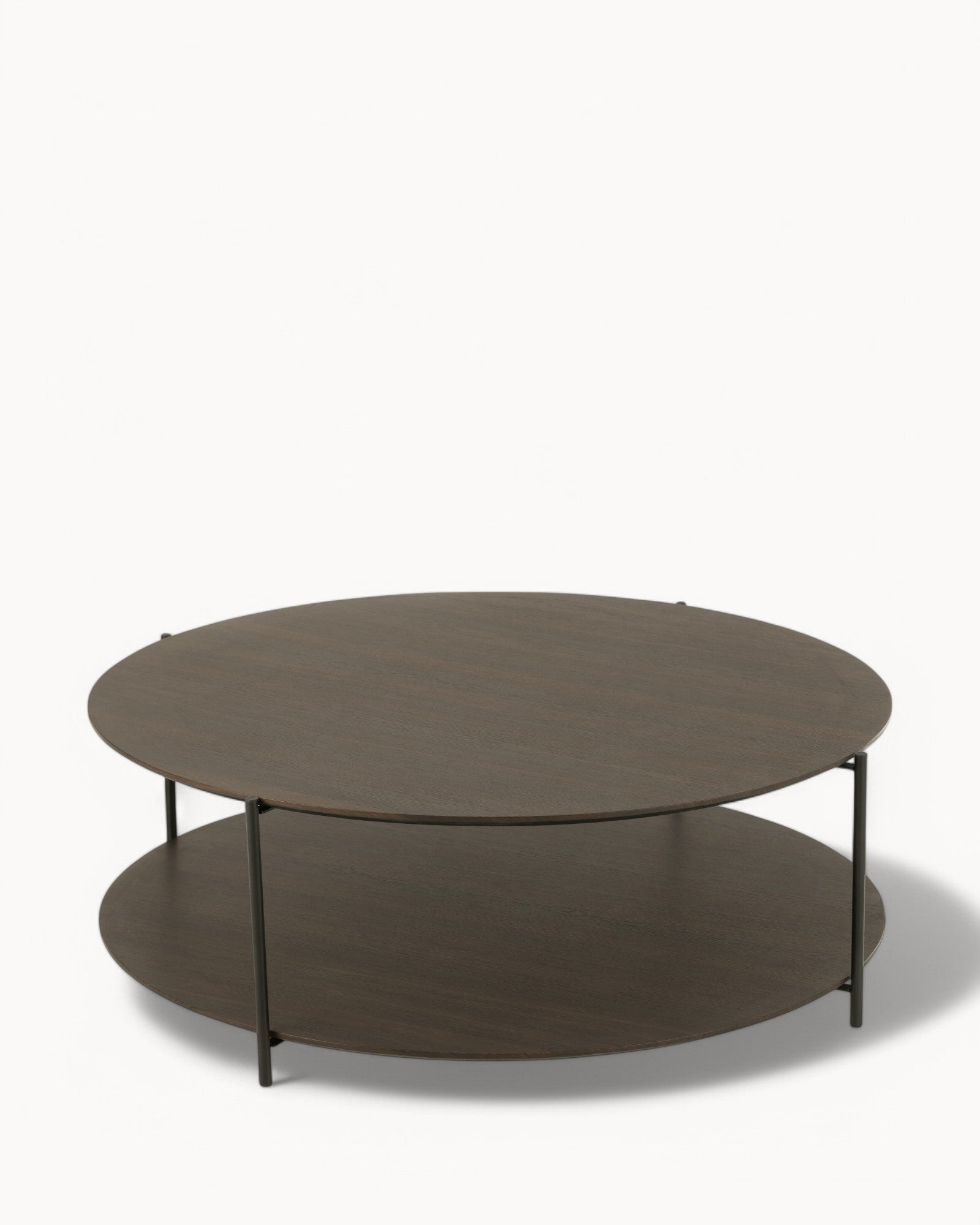 J-Line – Round Coffee Table – Dark Brown Wood & Metal – 113 cm Large