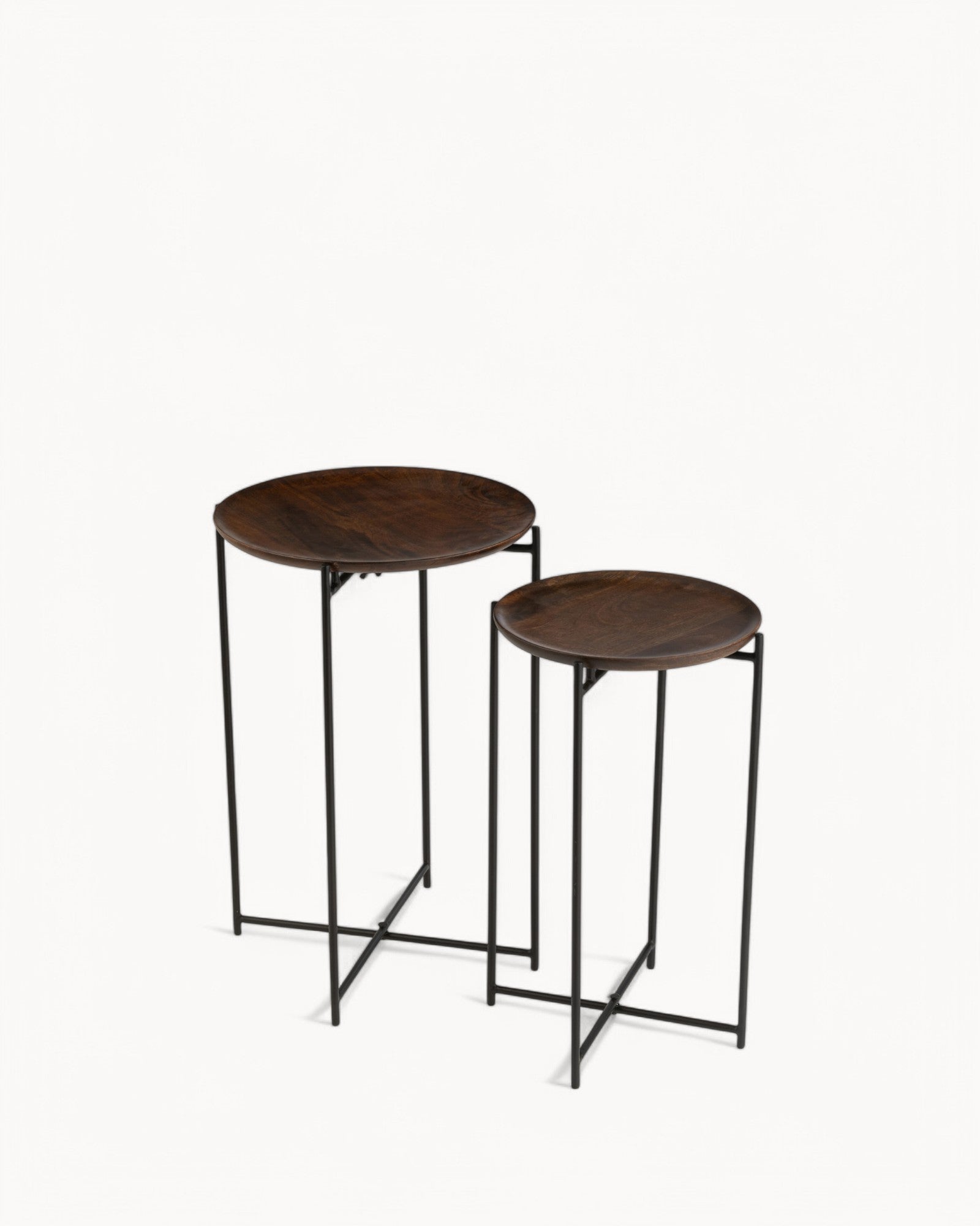 J-Line - Side Table Round - Mango Wood & Iron - Brown/Black, Set of 2