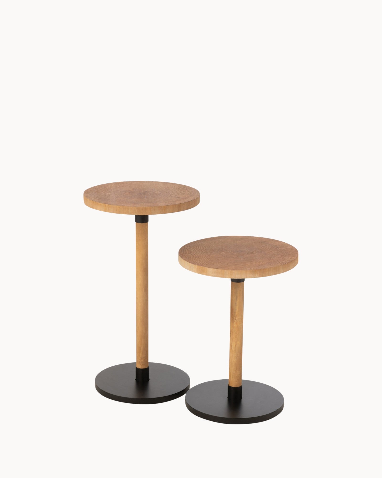 J-Line - Side Table Set Ron - Set of 2, Wood, Natural/Black, 35x35 cm