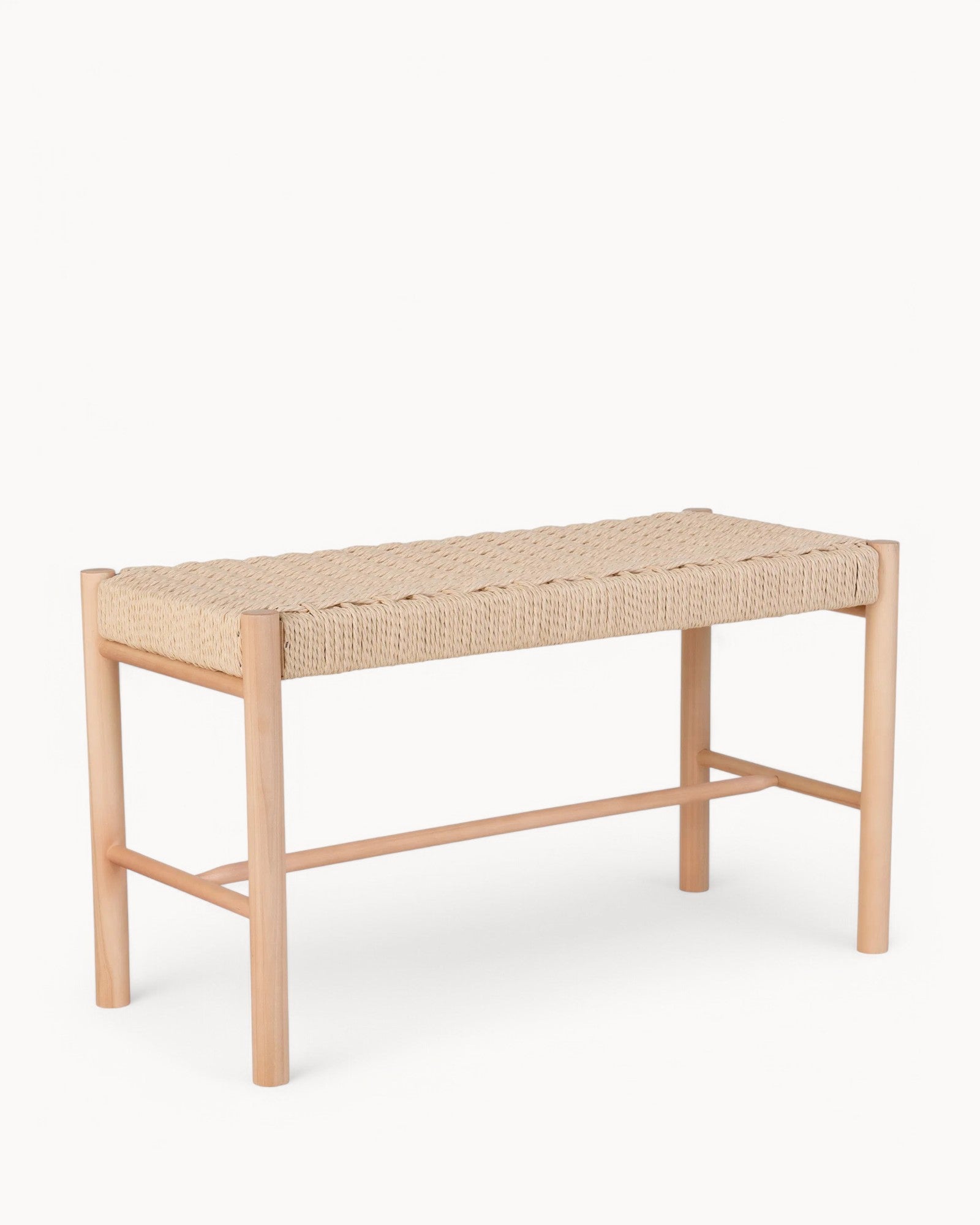 Abano Bench - Natural Wood with Rattan Seat - 80 cm, Poplar Wood, Beige
