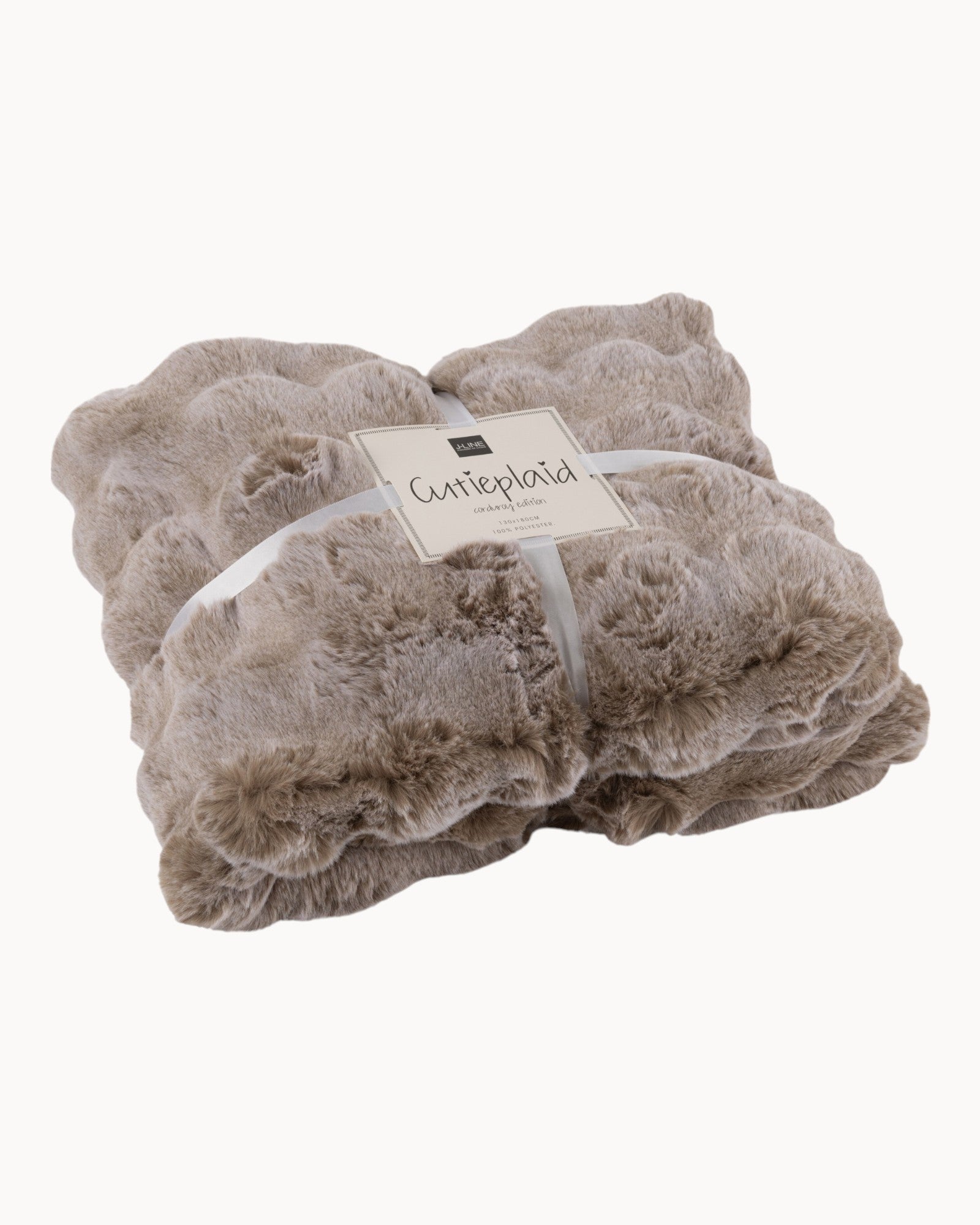 J-Line – Plaid Wave – Taupe Throw Blanket, Cotton/Linen/Polyester, 180x130cm