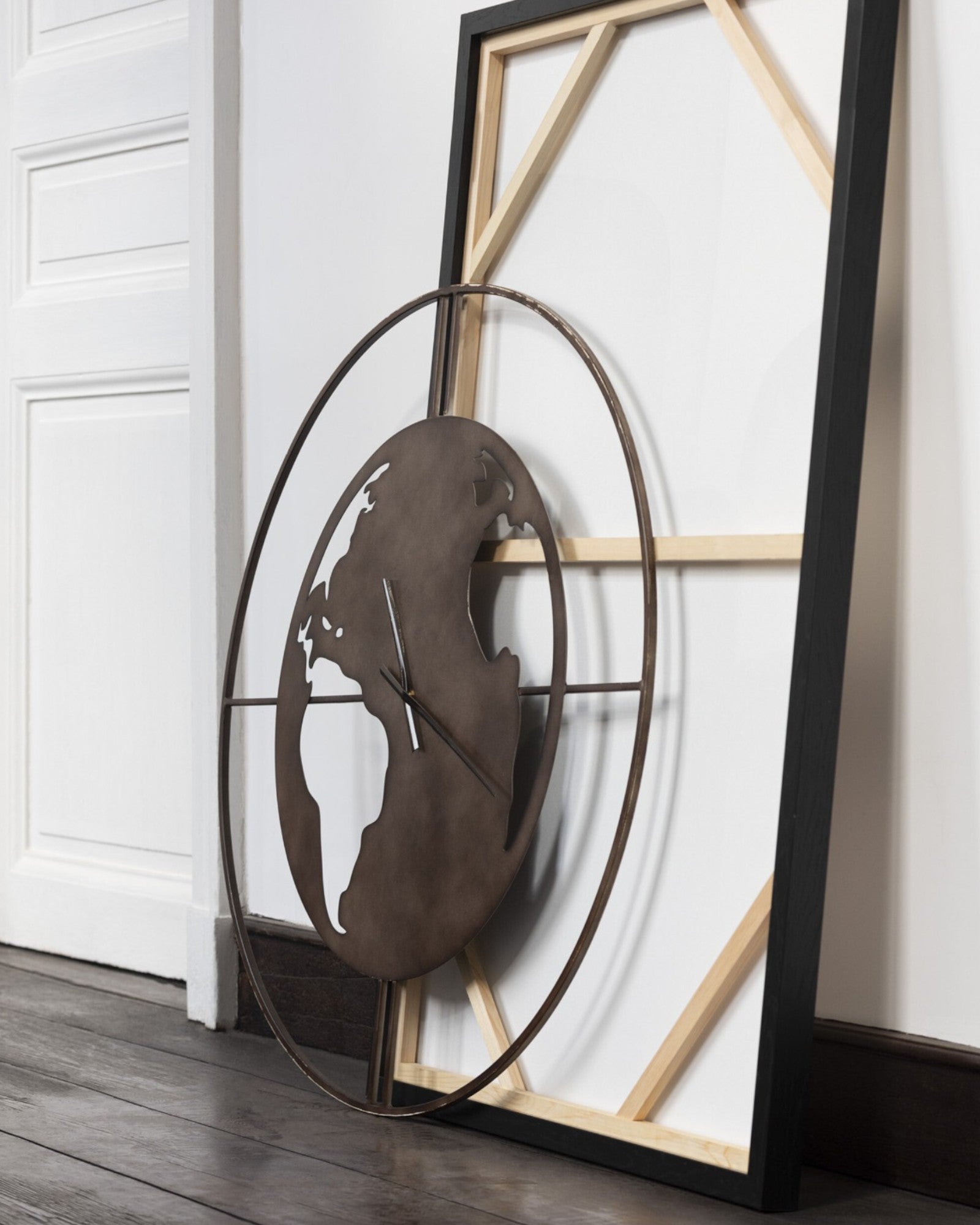 Wanduhr mit Weltkarte - Metall Braun - 90 cm - Industrial Design