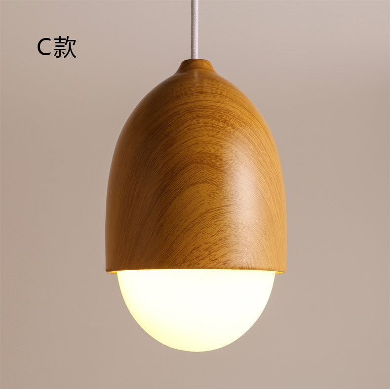 Moderne nussförmige Pendelleuchte – Dekorative Hängelampe mit Glas & Holzoptik