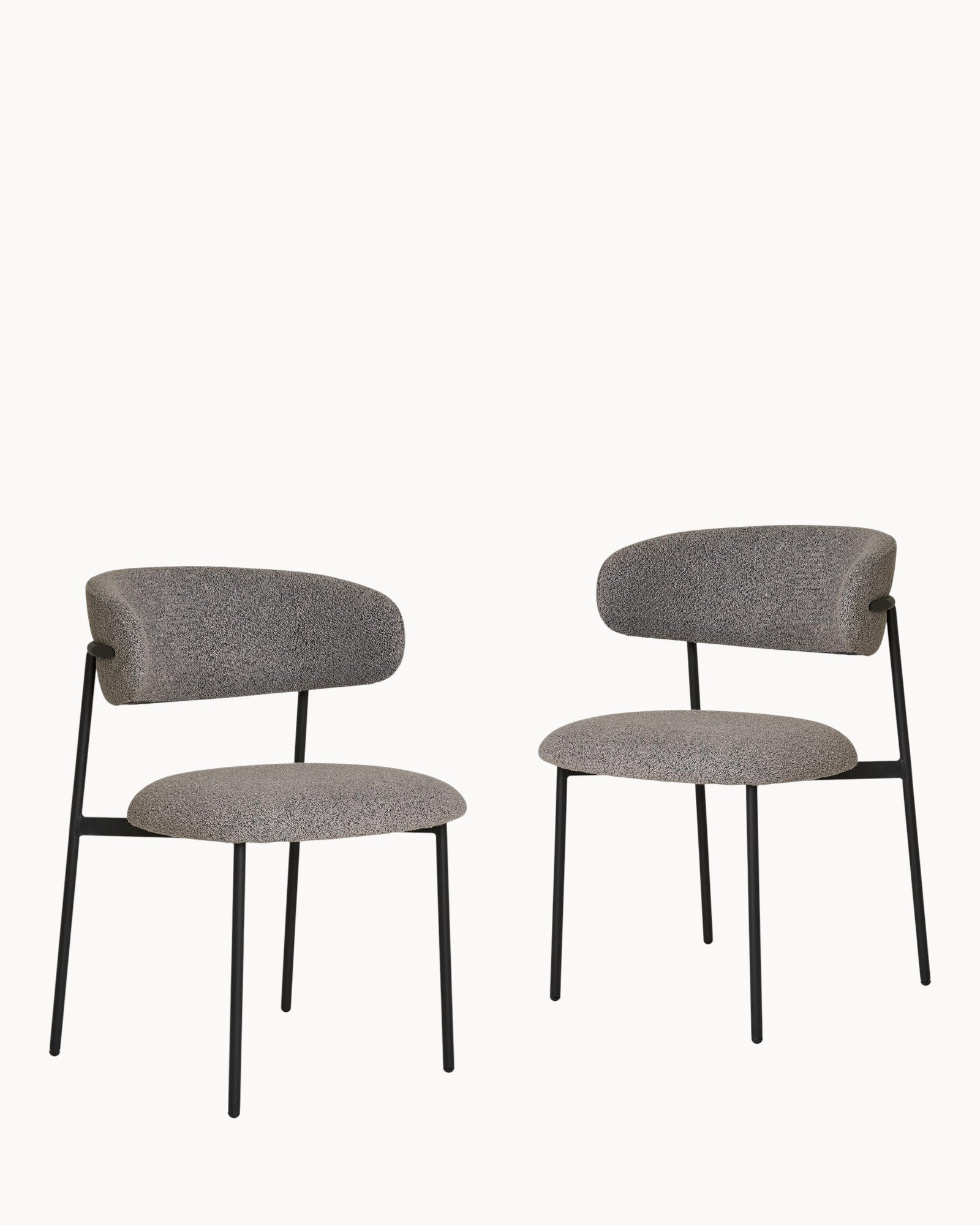 Mira Dining Chair Set - Bouclé Light Gray, Black Legs, 79.5 cm