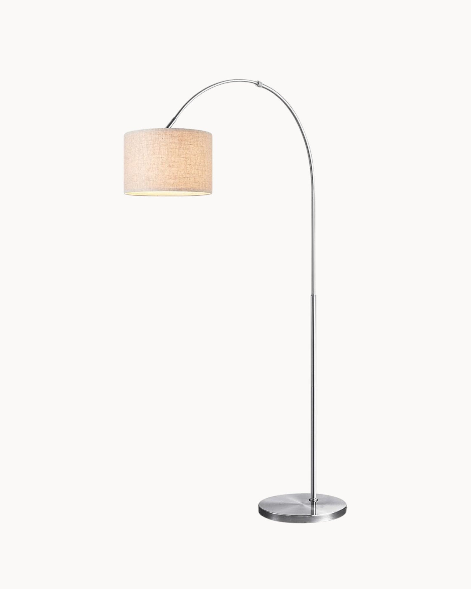 Home Sweet Home - Modern Arched Floor Lamp Duke - Brushed Steel - Linen Lampshade - Foot switch
