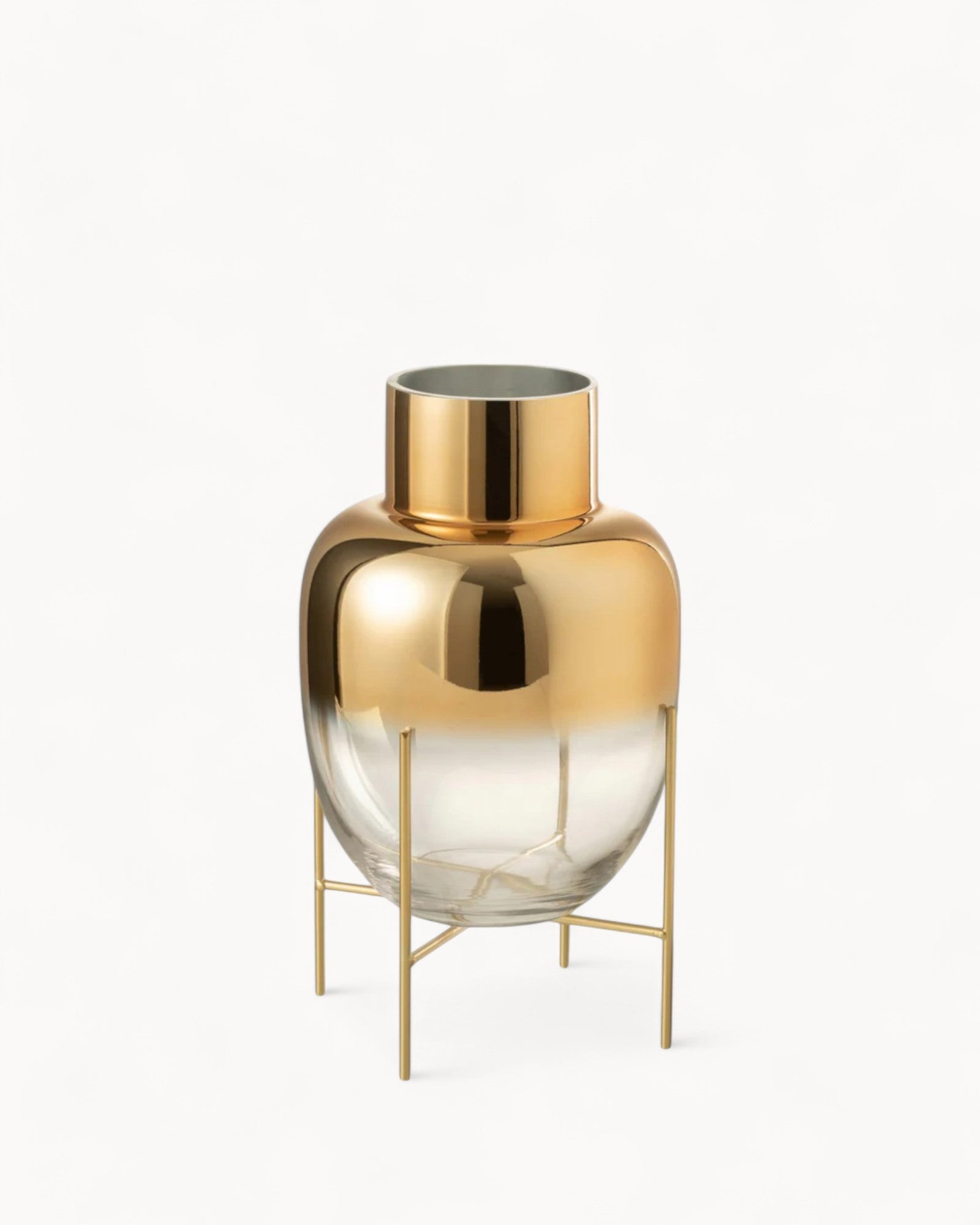 J-Line Vase Cylinder on Foot - Glass Transparent/Gold - 38 cm