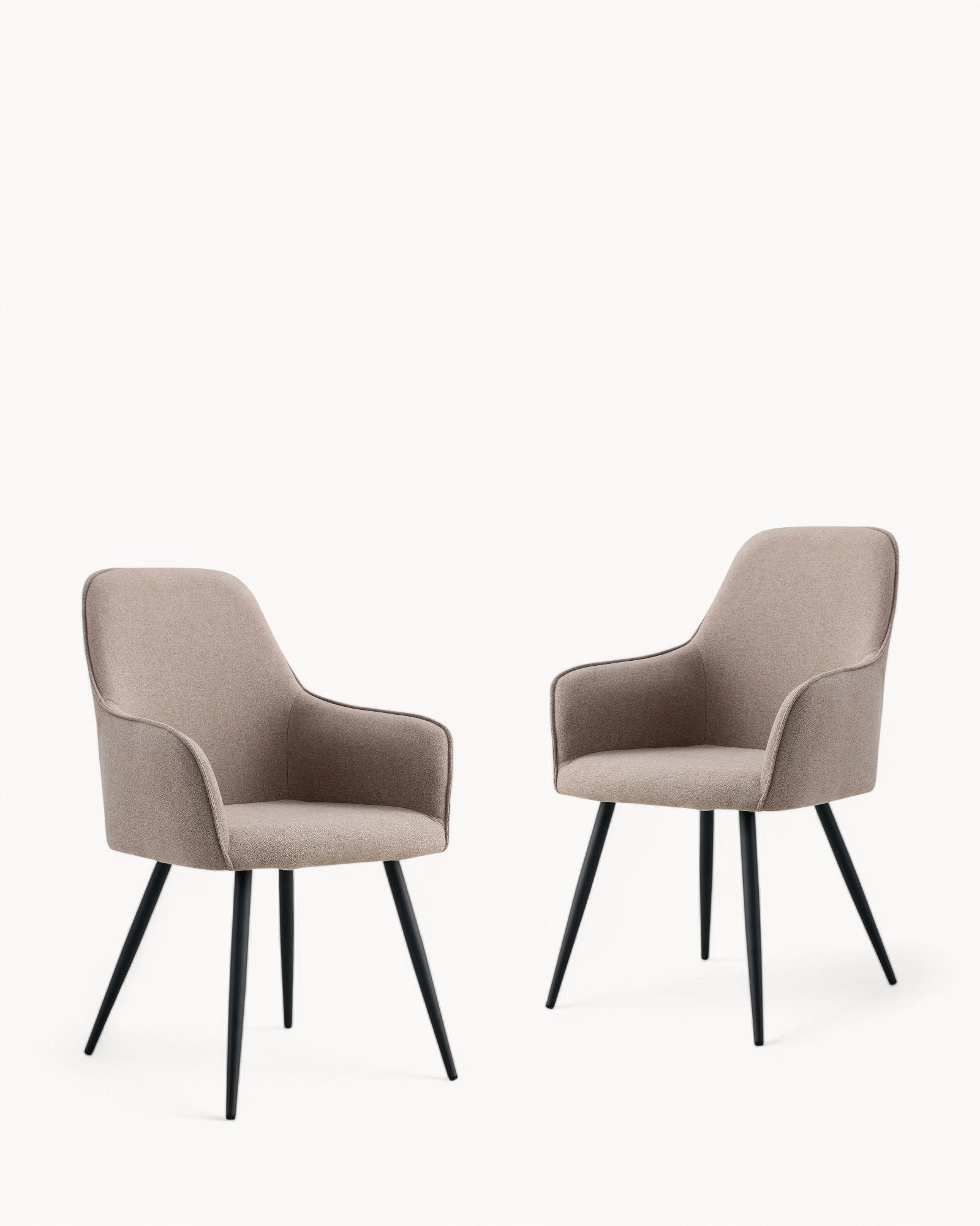 Harbo Dining Chair, Set of 2 - Fabric-Covered in Stone Color, Black Metal Legs