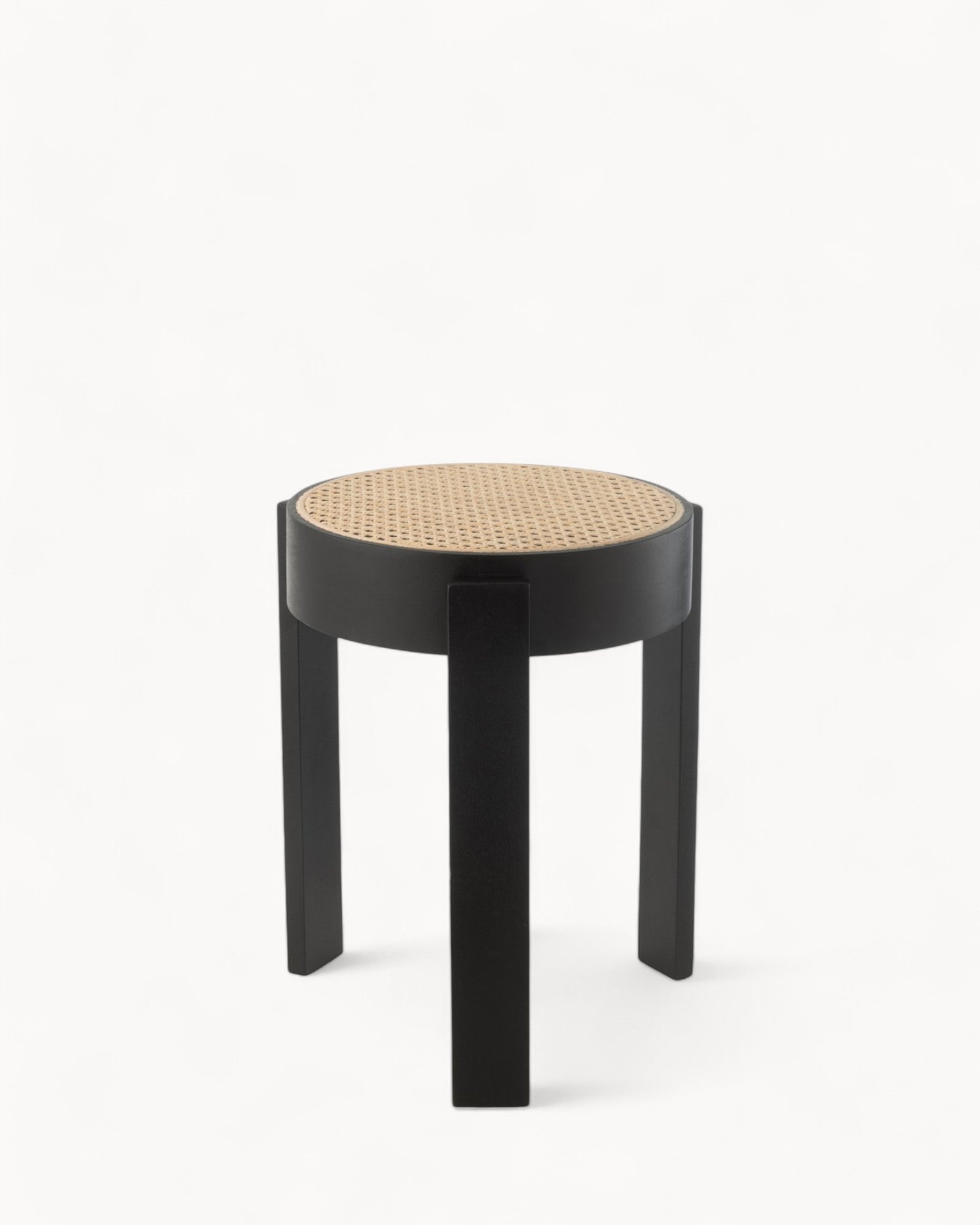 J-Line Stool - Black - Mango Wood with Wickerwork - 44 cm Height