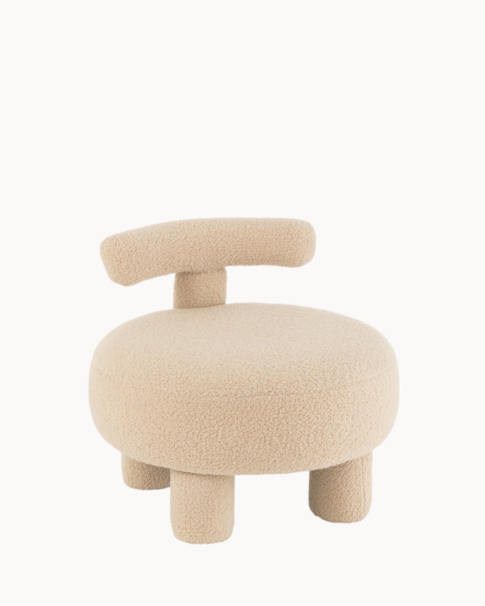 Stool with Chairback – Round Bouclé Beige – Soft & Modern Seating