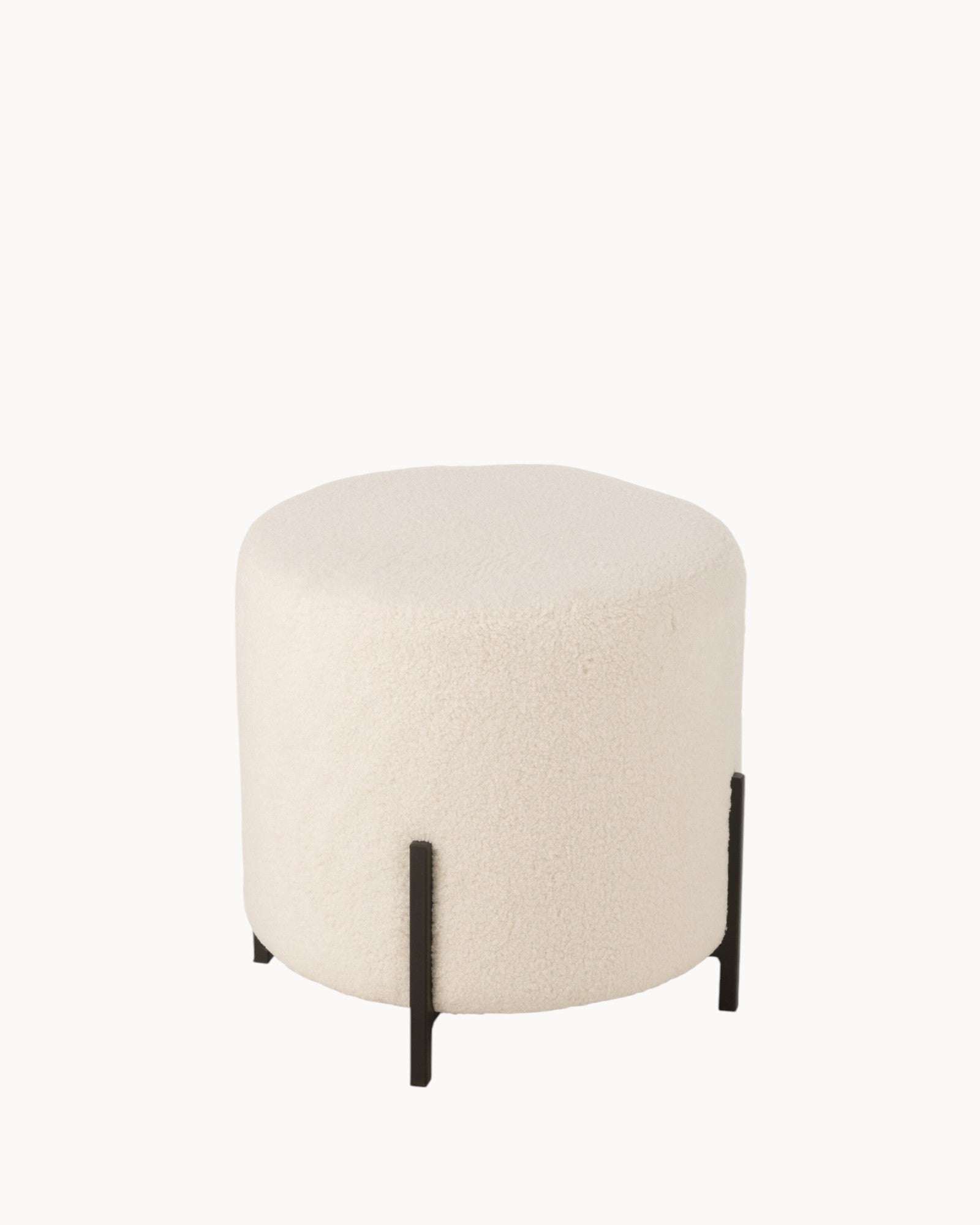 J-Line - Sheepskin Look Stool - White Textile - 41 cm High