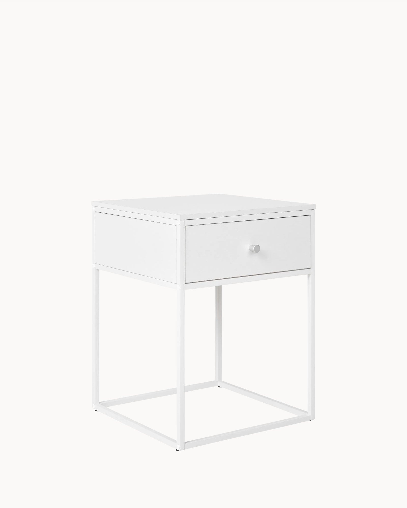 Vita Side Table - White Side Table with Drawer - Metal Frame, 55 cm