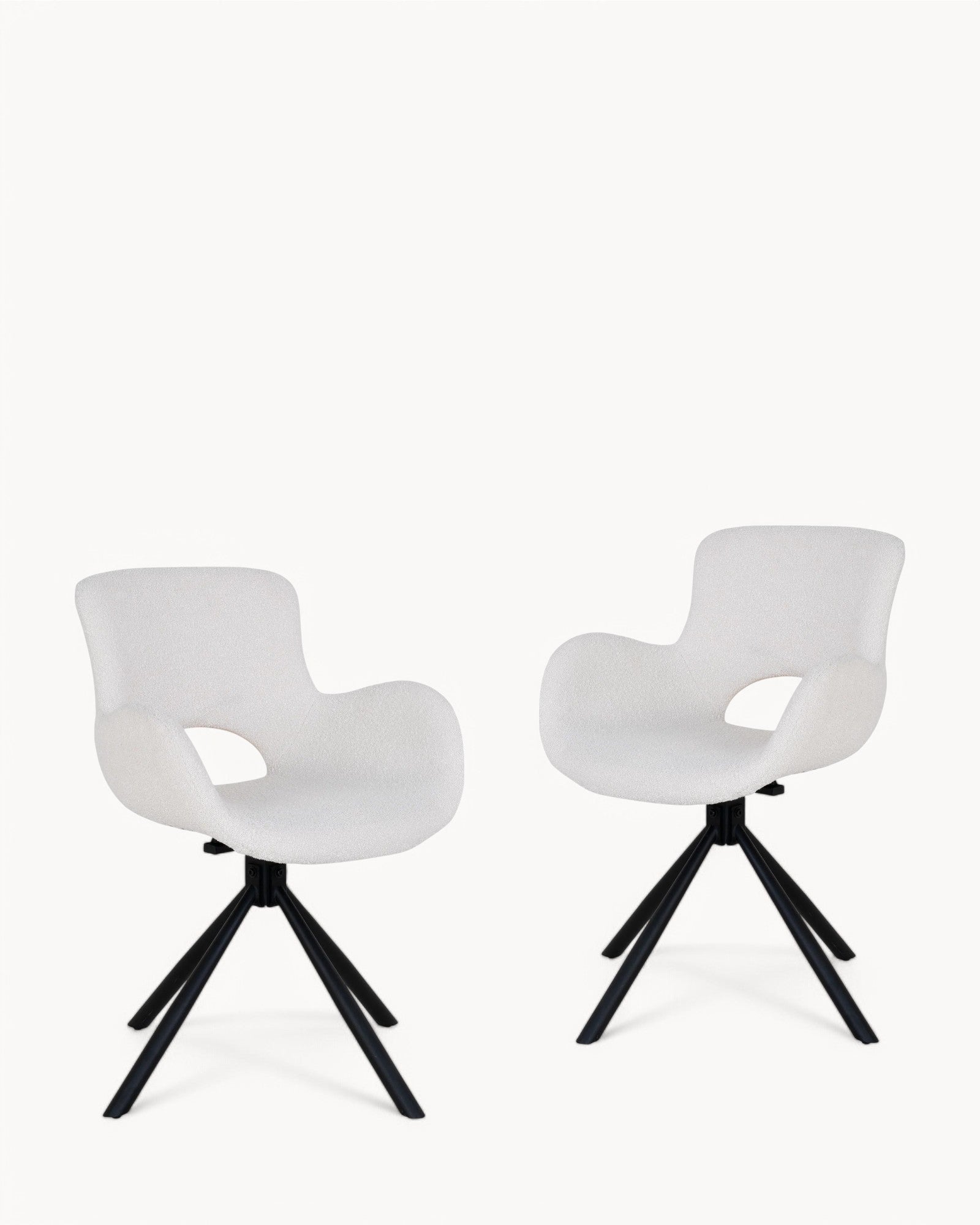 Amorim Chair, Set of 2 - Swivel, Bouclé Off-White, Metal Legs, 82.5 cm