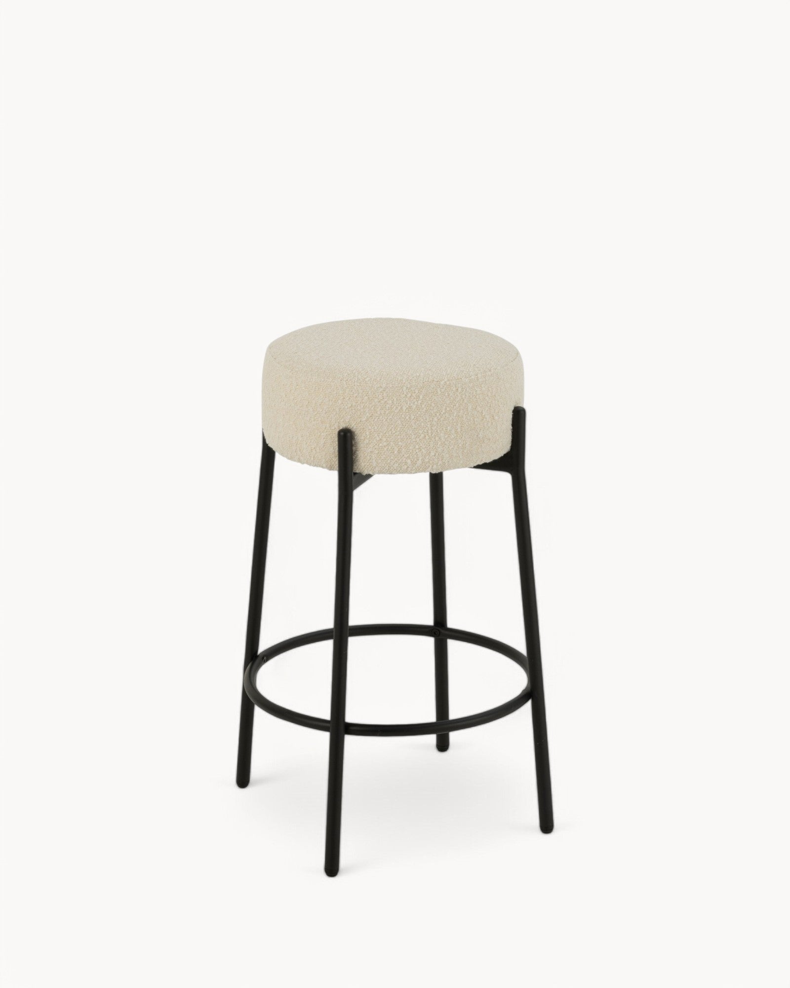 J-Line - Bar Stool Boucle - White & Black - Metal Frame - 67cm Seat Height