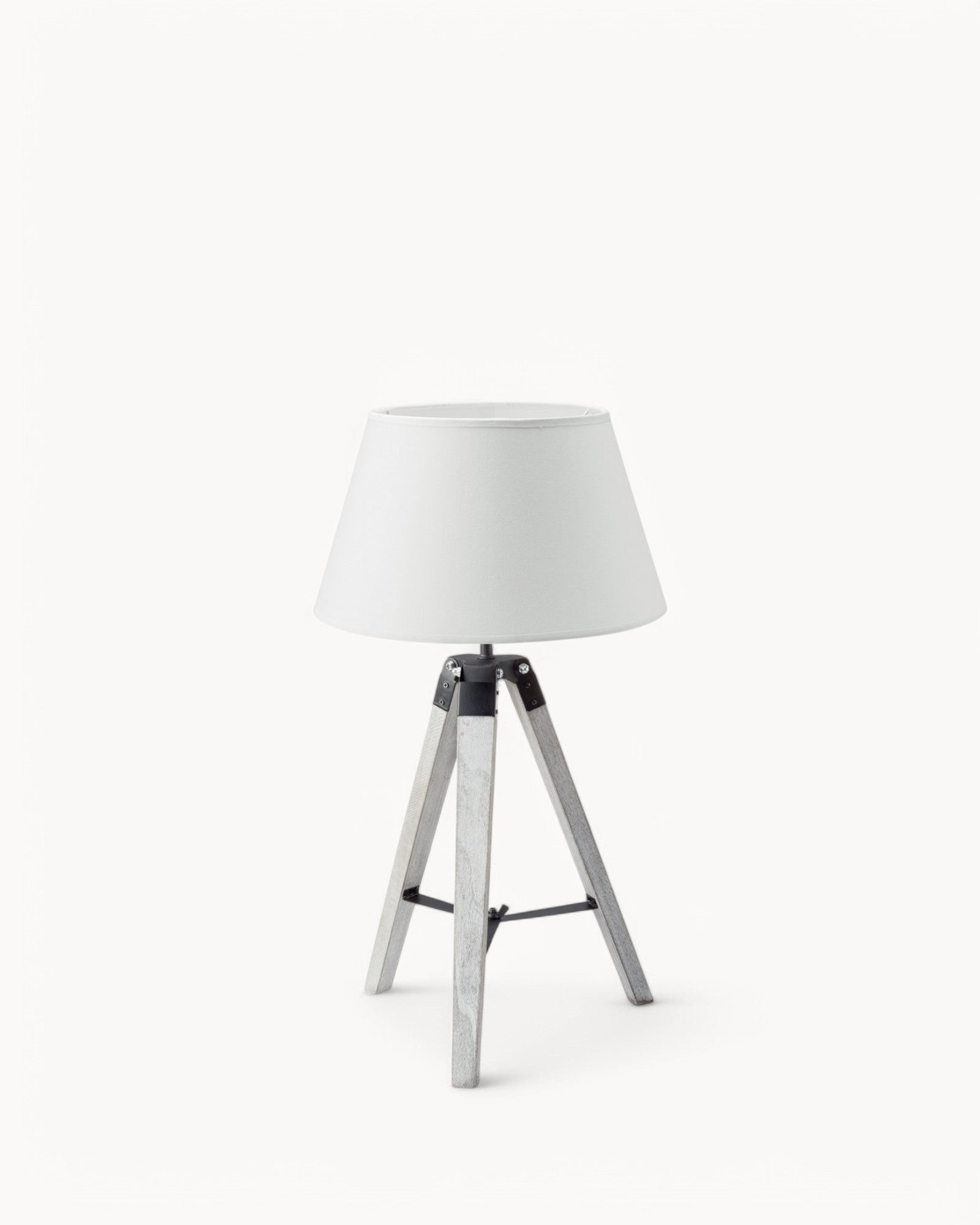 Home Sweet Home – Houten tafellamp – Vintage witte voet en witte stoffen kap