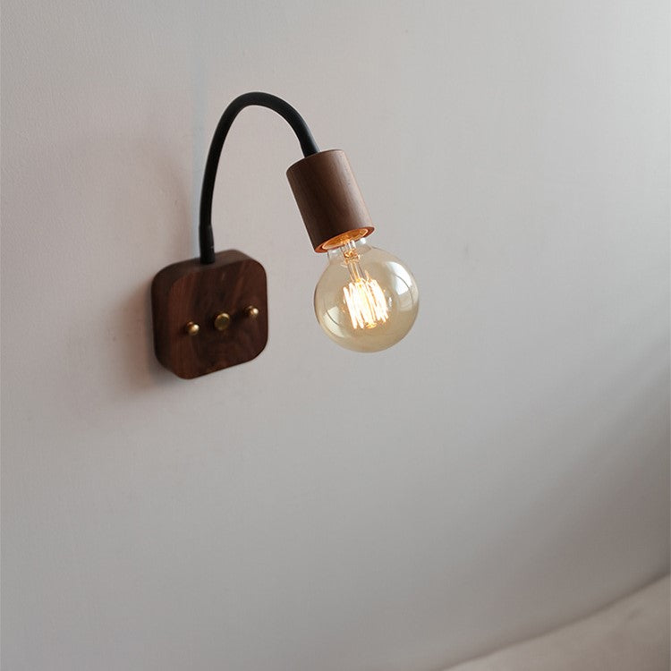 Adjustable Walnut Wood Bedside Wall Light