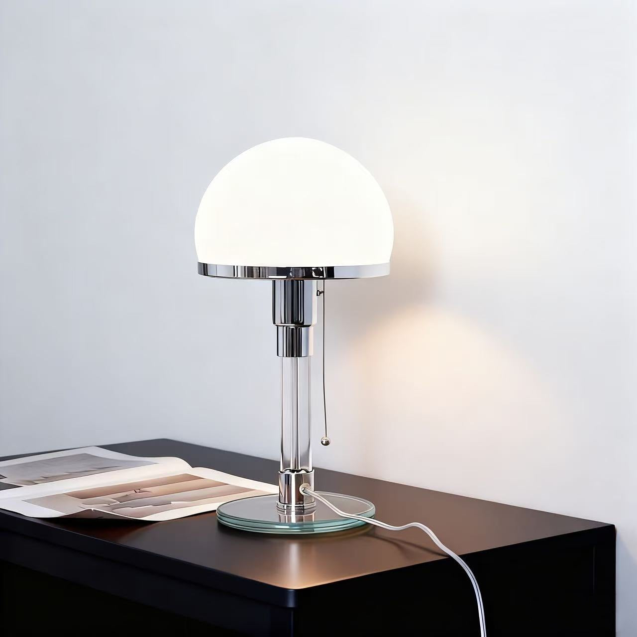 Bauhaus Table Lamp with Pull Switch – Glass Lamp in Modern Design