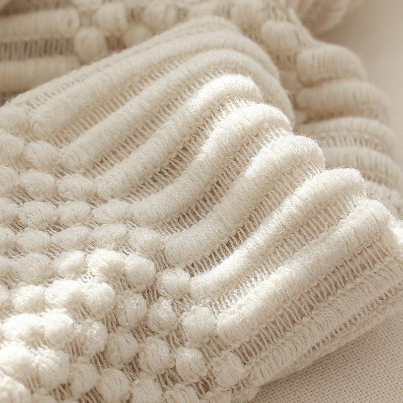 Fringed Knit Throw Blanket – Soft Living Room Blanket in Modern Textured Design