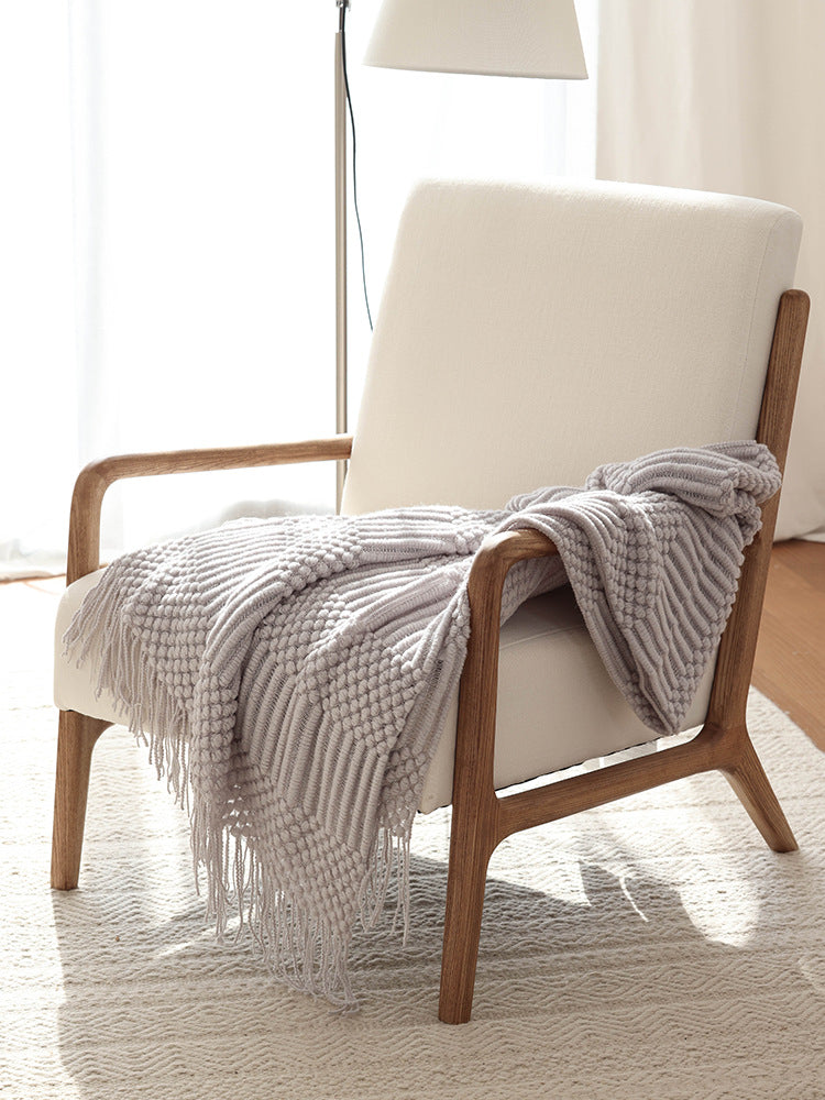 Fringed Knit Throw Blanket – Soft Living Room Blanket in Modern Textured Design
