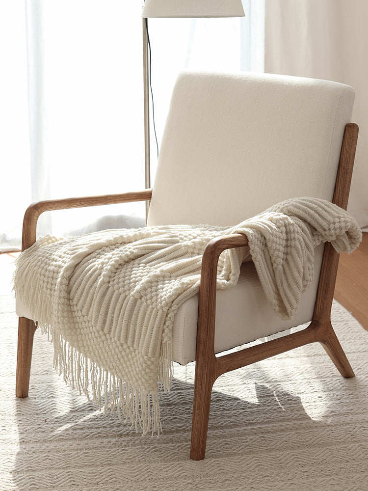 Fringed Knit Throw Blanket – Soft Living Room Blanket in Modern Textured Design