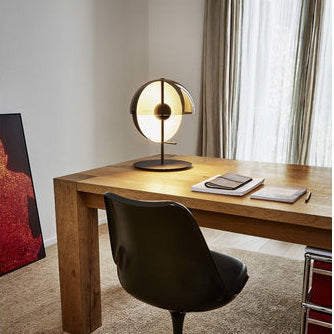 Modern Designer Table Lamp in Bauhaus Style with Glass Shade