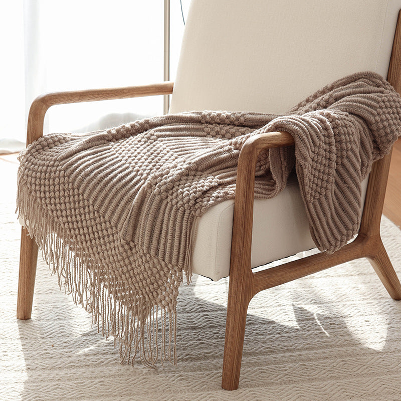 Fringed Knit Throw Blanket – Soft Living Room Blanket in Modern Textured Design