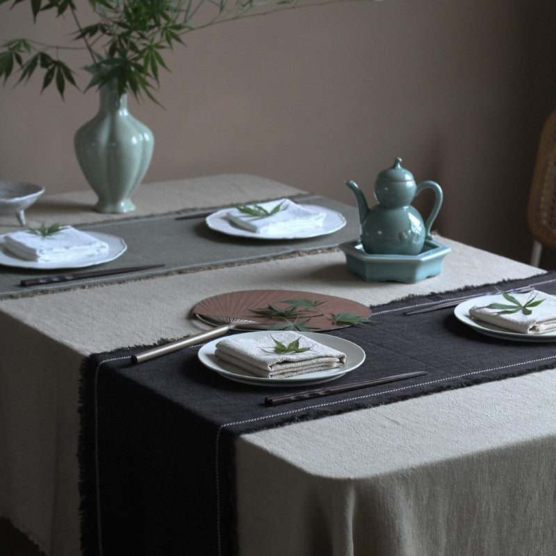 Embroidered Extra-Thick Ramie-Cotton Table Runner