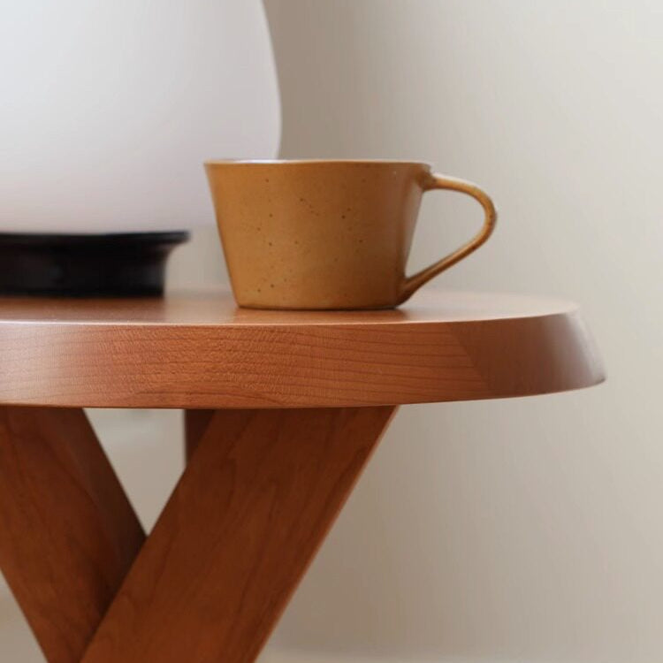 Round Solid Wood Side Table in Mid-Century Style