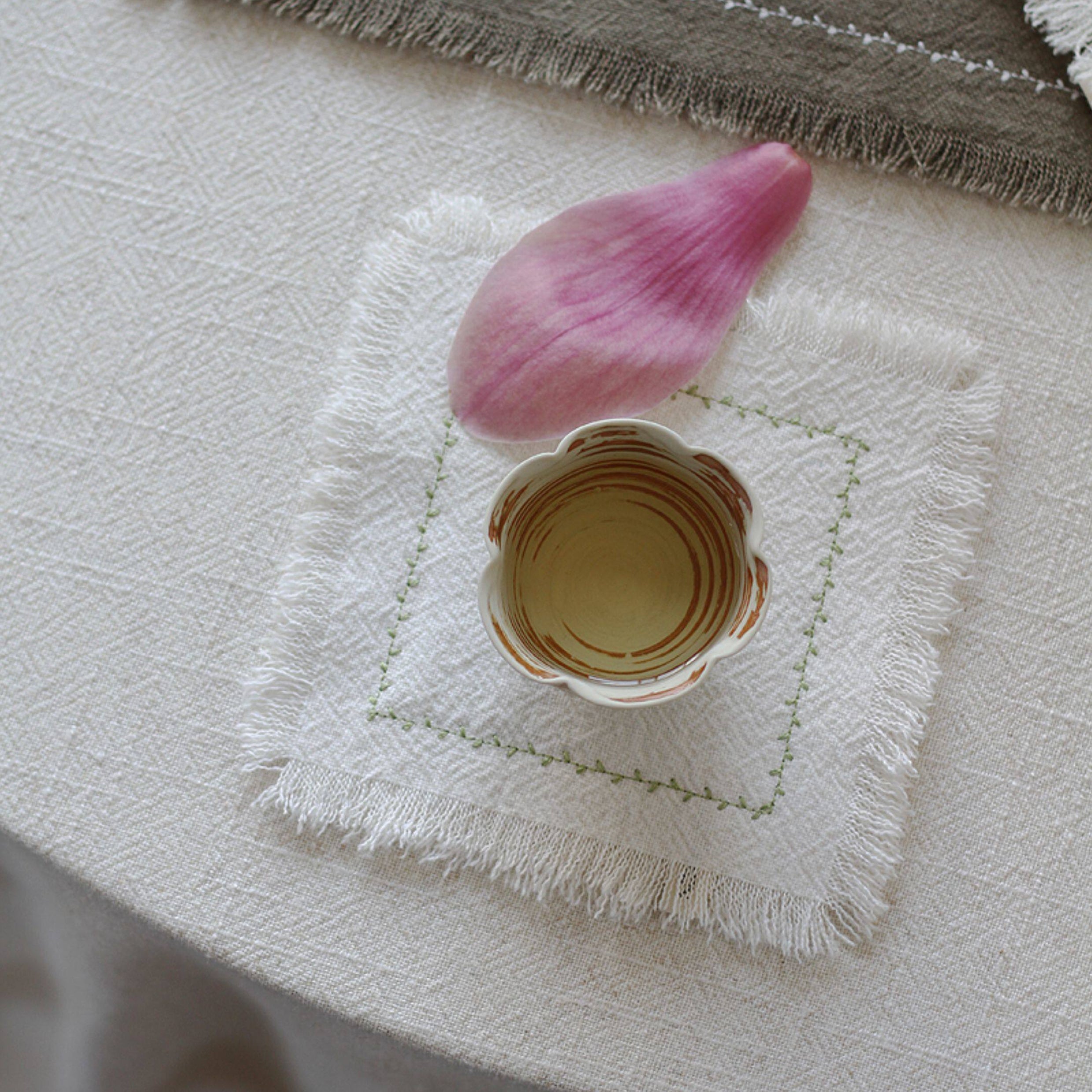 Embroidered Double-Layer Linen-Cotton Coaster and Tea Table Runner