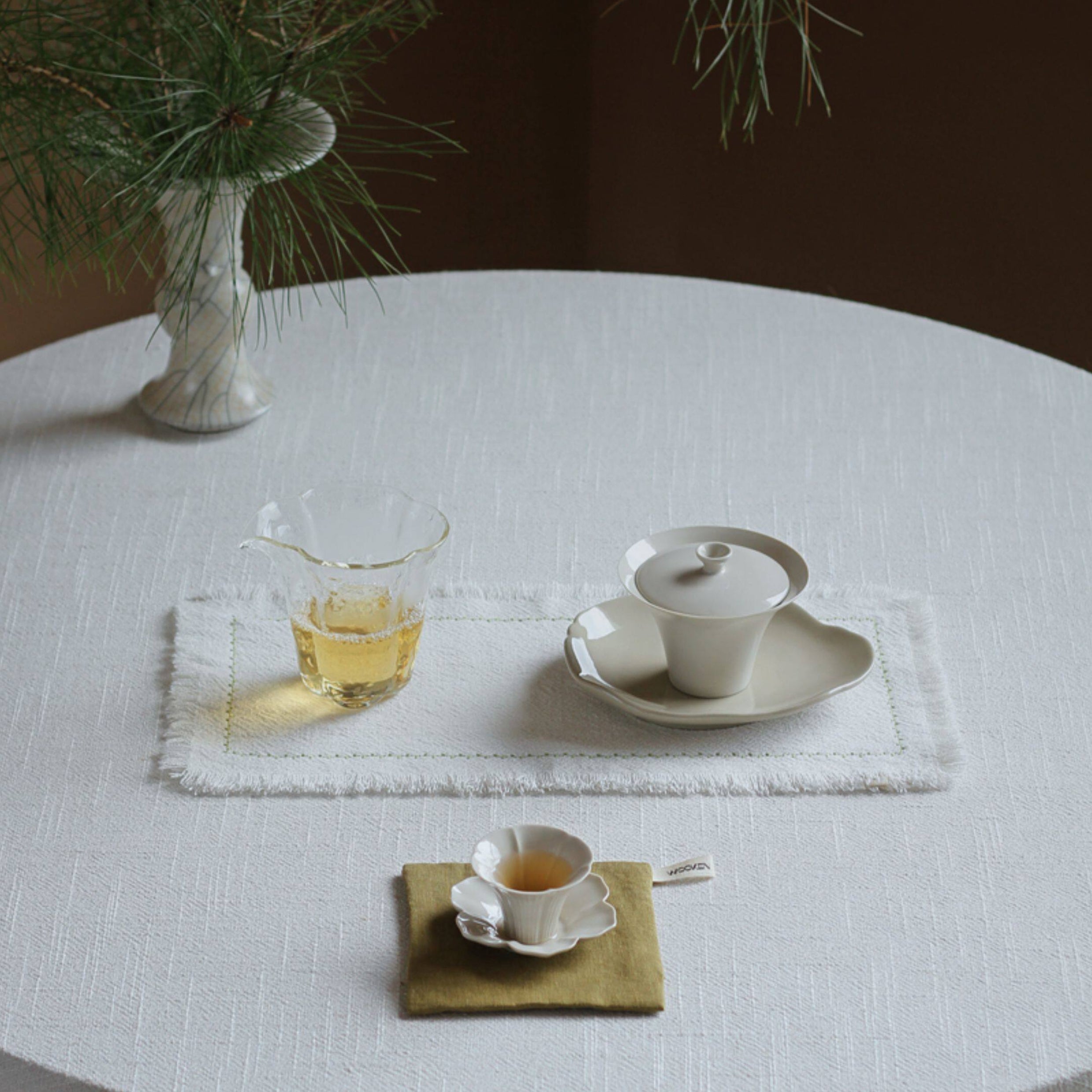 Embroidered Double-Layer Linen-Cotton Coaster and Tea Table Runner