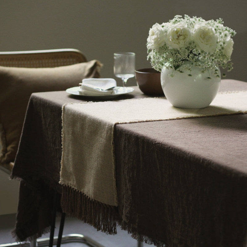Minimalist Linen-Cotton Mix Table Runner with Fringe