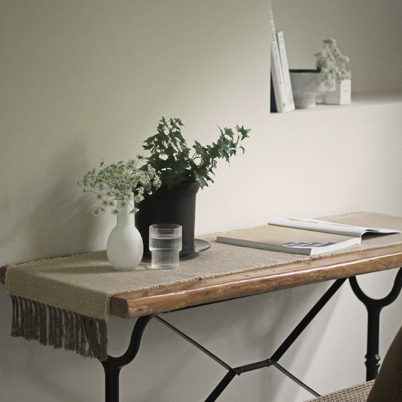 Minimalist Linen-Cotton Mix Table Runner with Fringe
