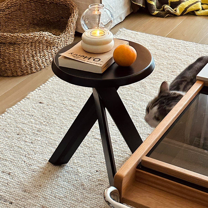 Round Solid Wood Side Table in Mid-Century Style