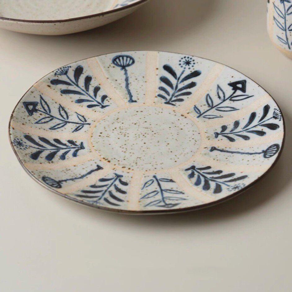 Handcrafted Hand-Painted Breakfast Plate in Blue and White